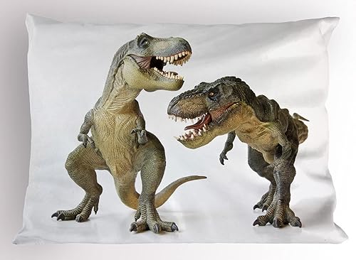 Ambesonne Funda de almohada de dinosaurio, Tyrannosaurus Rex Par frente a criaturas feroces deprehistóricos, funda de almohada decorativa estándar