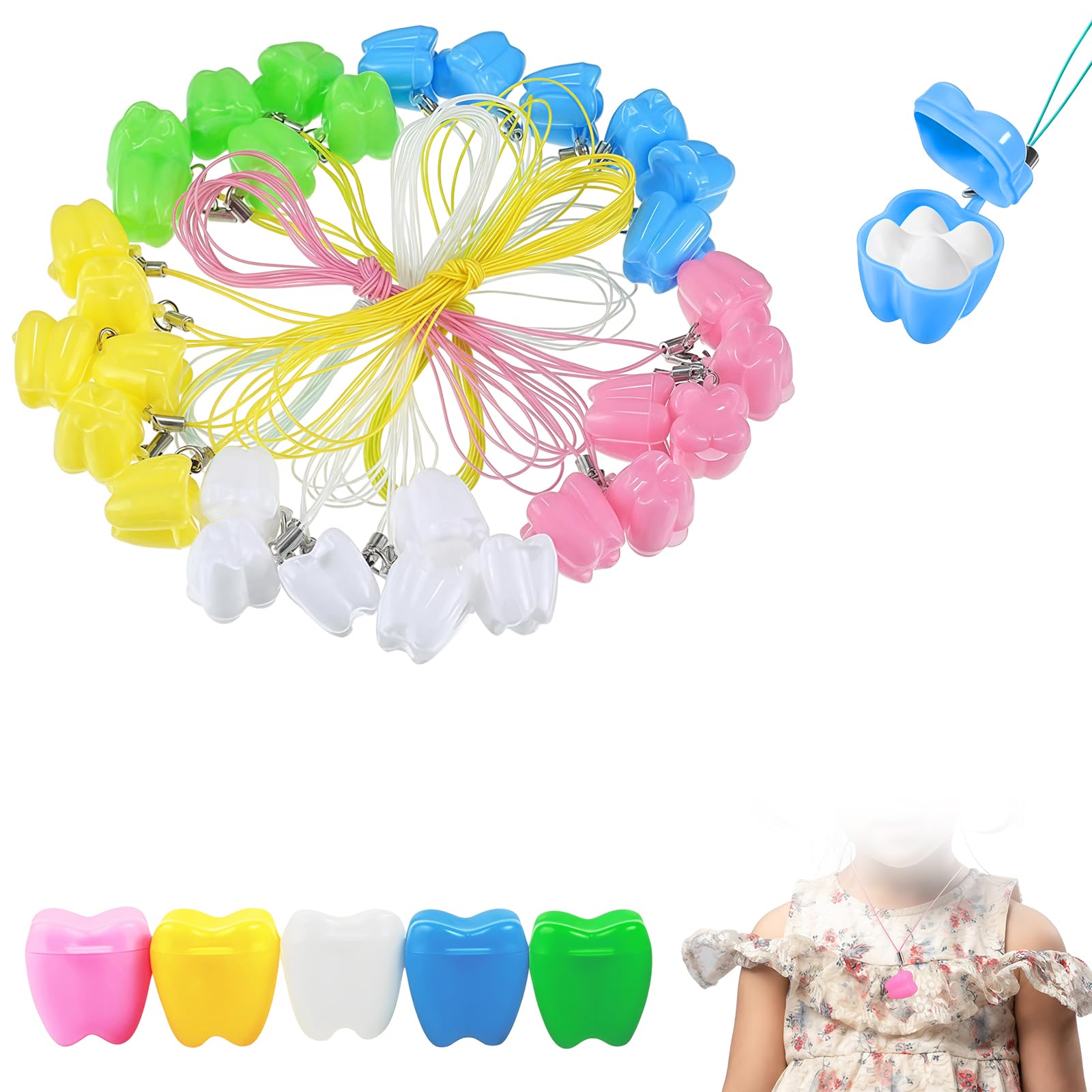 Teohhrn 30 Pack Tooth Protection Necklace Baby Tooth Fairy Holder Kids Tooth Storage Container Pendant with Cord Assorted Colours Black