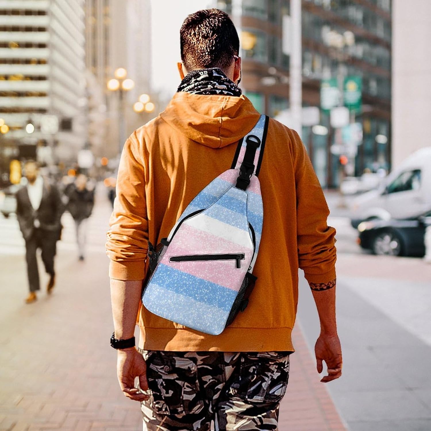 Transgender Flag Men Crossbody Sling Backpack Chest Bag | Travel Fanny Pack,Hiking Daypack,Print Shoulder Bags