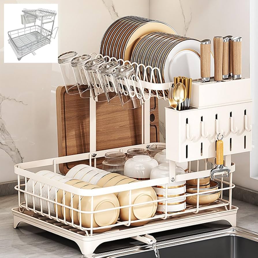 ステンレス製二段食器ラック Amazon｜水切りラック 食器 水切りカゴ 2段式 水切りかご