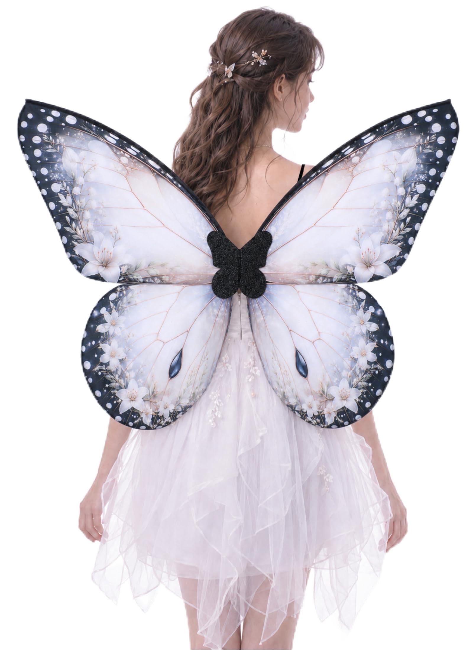 ETOFETE Fairy Wings Adult White Flower Butterfly Costume for Halloween