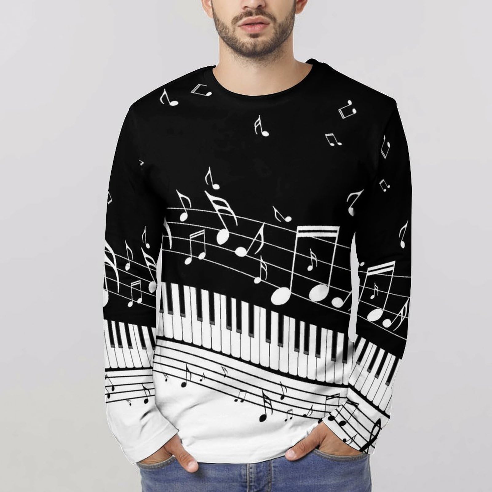 Amazon.co.jp: ピアノ柄 音楽柄 音符柄 長袖tシャツ メンズ レディース