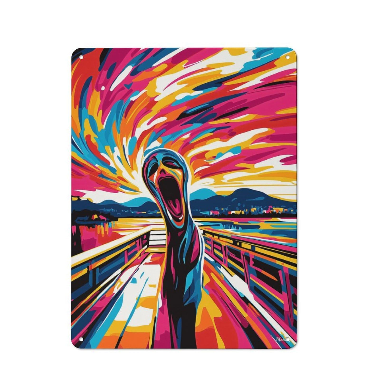 Junmoney Pop Art Vision Of The Scream Rustic Metal Sign 40X30cm For Workshop Wall, For Collectors Of Rustic Metal Wall Decor