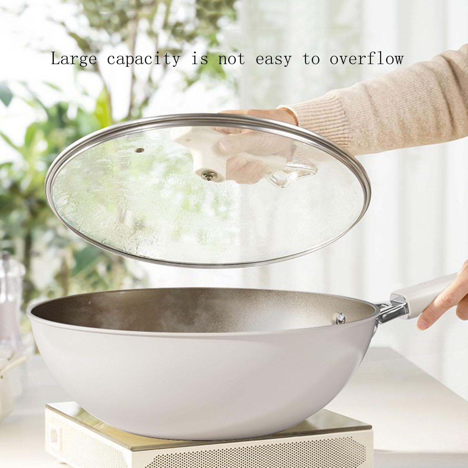Ceramiczna Patelnia Wok, Głębokie Patelnie Wok I Patelnie Do Stir-fry Z Powłoką Nieprzywierającą Z Pokrywką, Naczynia Kuchenne Bez PFOA, Odpowiednie Do Kuchenek Gazowych I Indukcyjnych(Size:34CM)