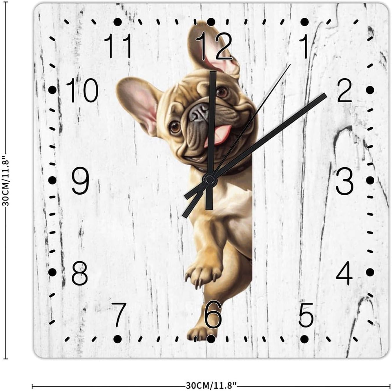 Bulldog Wooden Wall Clock Bulldog Dog Peeking ASquare Corner Clock Battery Operated Silent Wood Clocks Dog Owner Gift Wooden Clock for Dinning Living Room 12x12in