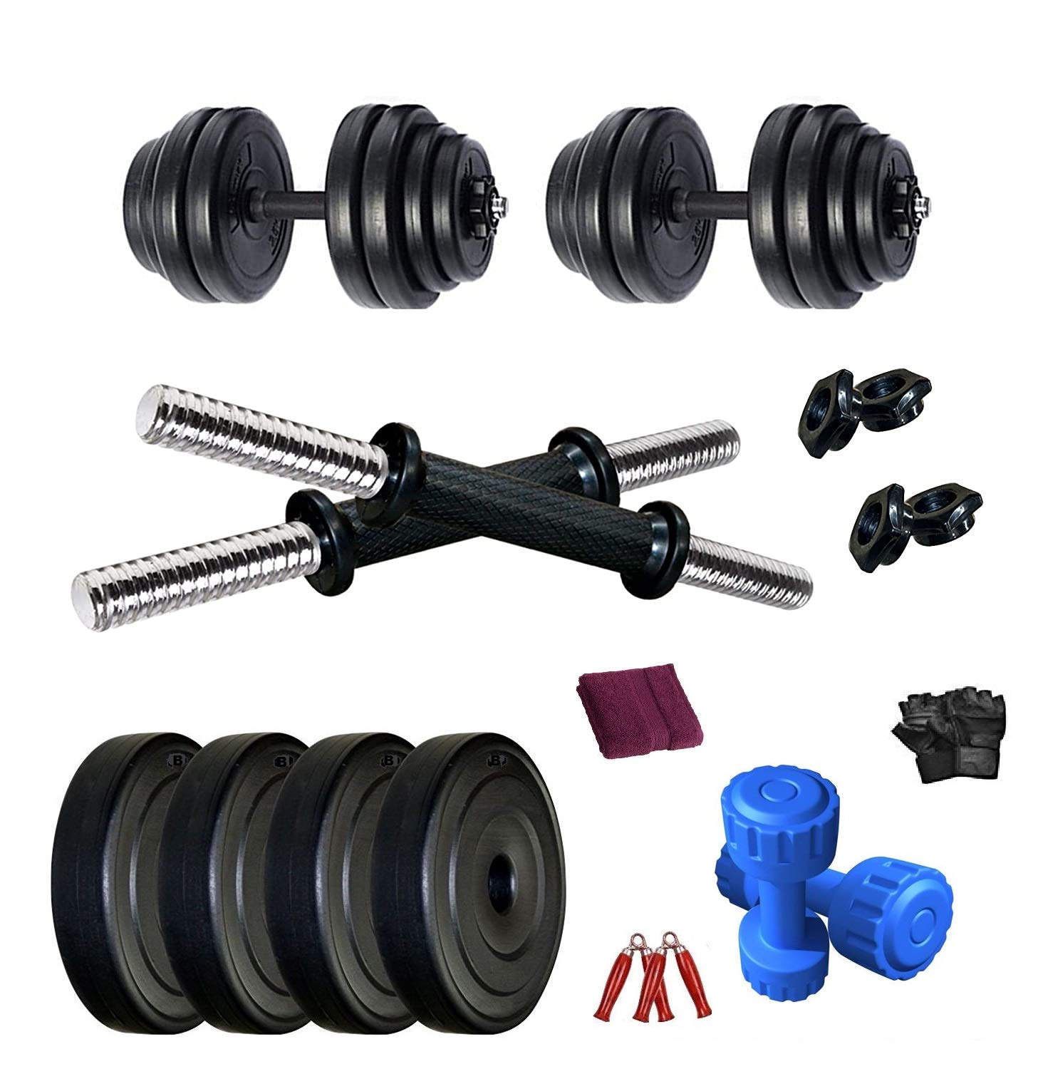 BodyFit Adjustable Dumbbells Weights Fitness Home Gym Exercise Set, 10KG with 1Kg PVC Dumbbell Pair for Women & Men-picture-16