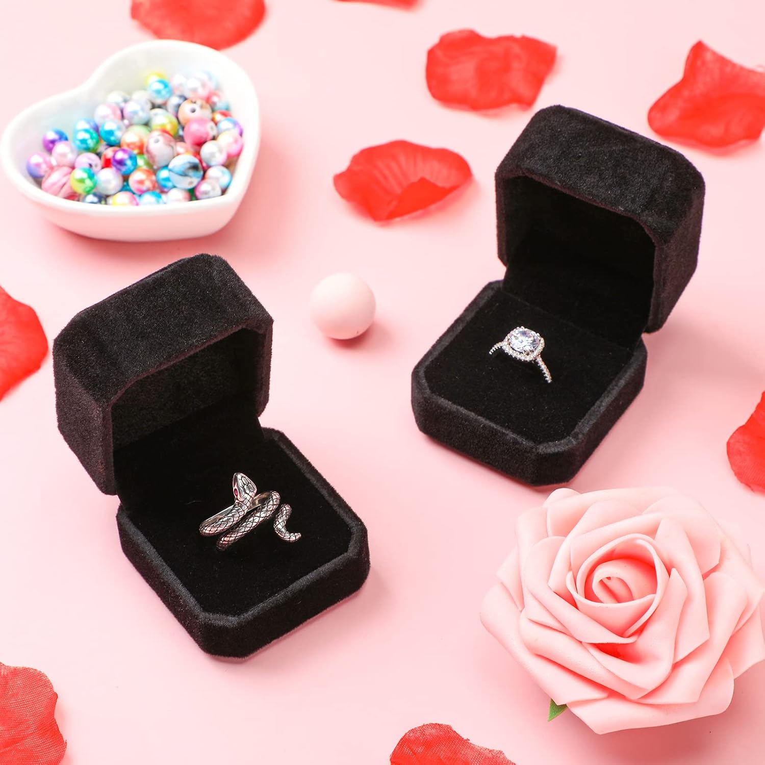 Laumoi 36 Pcs Ring Boxes Bulk Black Velvet Jewelry Earring Boxes Wedding Ring Display Case for Packaging Wedding Ceremony Engagement Proposal Anniversary Birthday Gift - Image 6