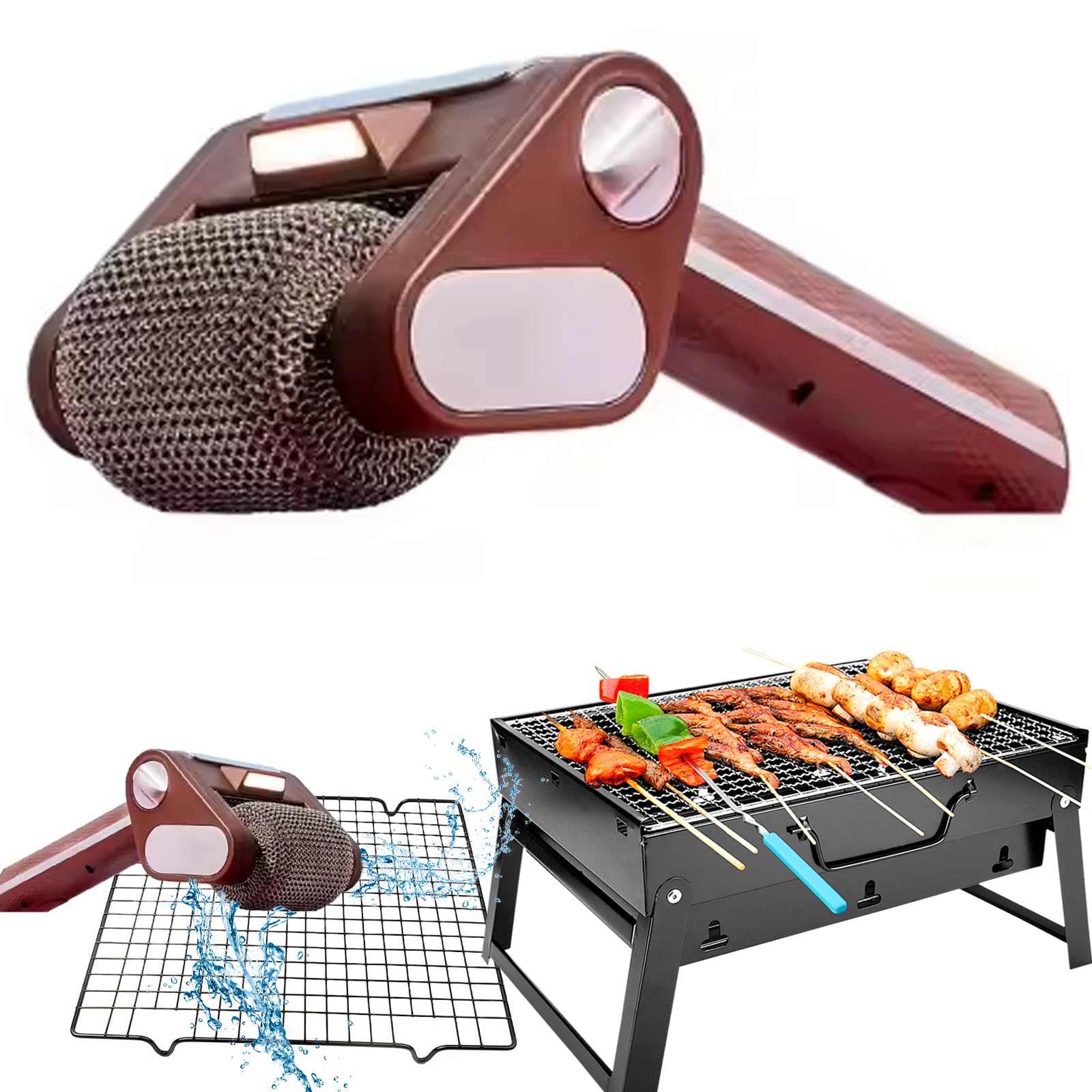 Spazzola per griglia, senza fili, ricaricabile, senza setole, con luce LED, in acciaio inox 304, 350 giri/min, per barbecue all'aperto e cucina