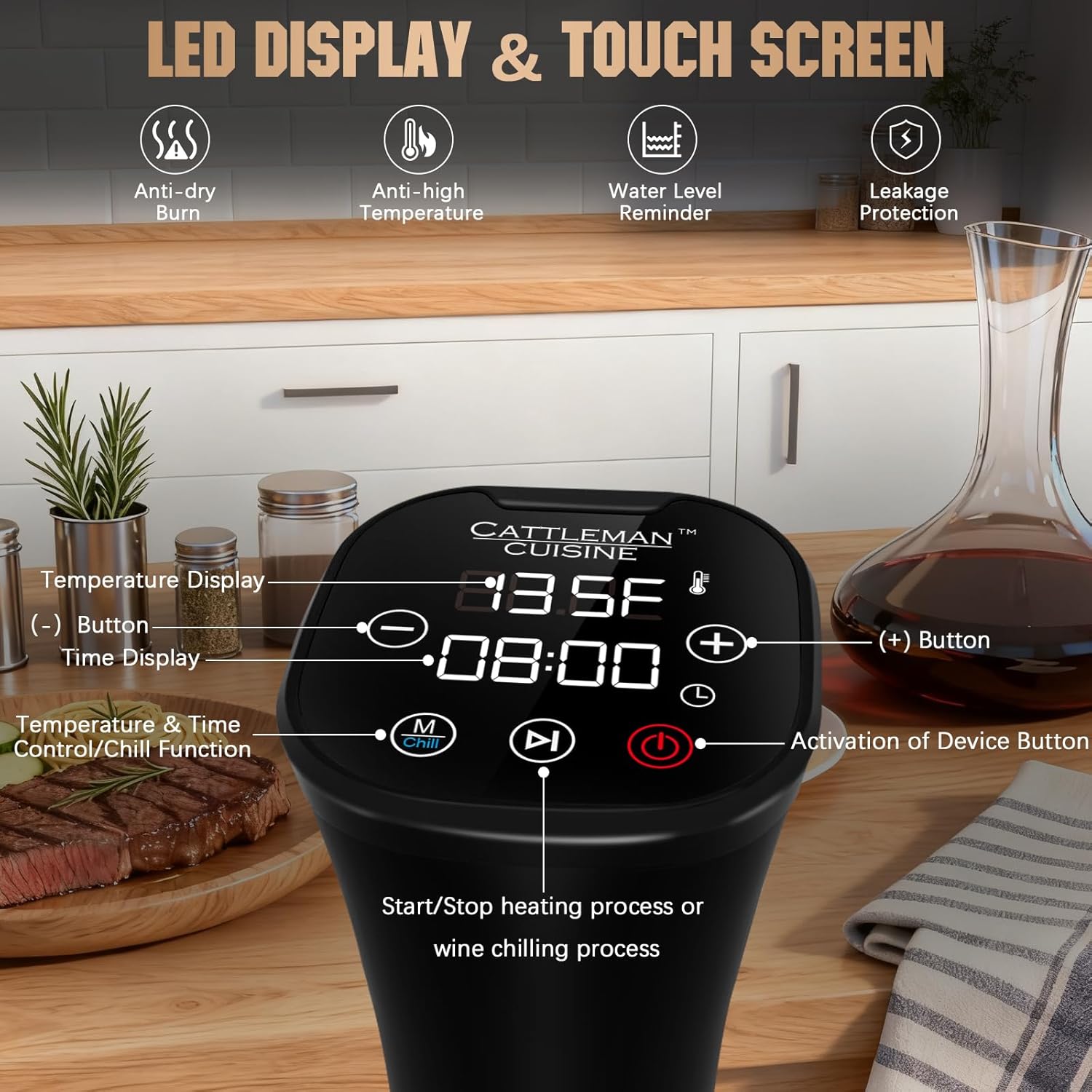 Sous Vide Cooker, Wine Chiller, 1000W, Immersion Circulator Sous Vide Machine, Suvee Cooker with Accurate Temperature & Timer, Fast Heating, Cookbook, Easy to Store, Home Kitchen Use