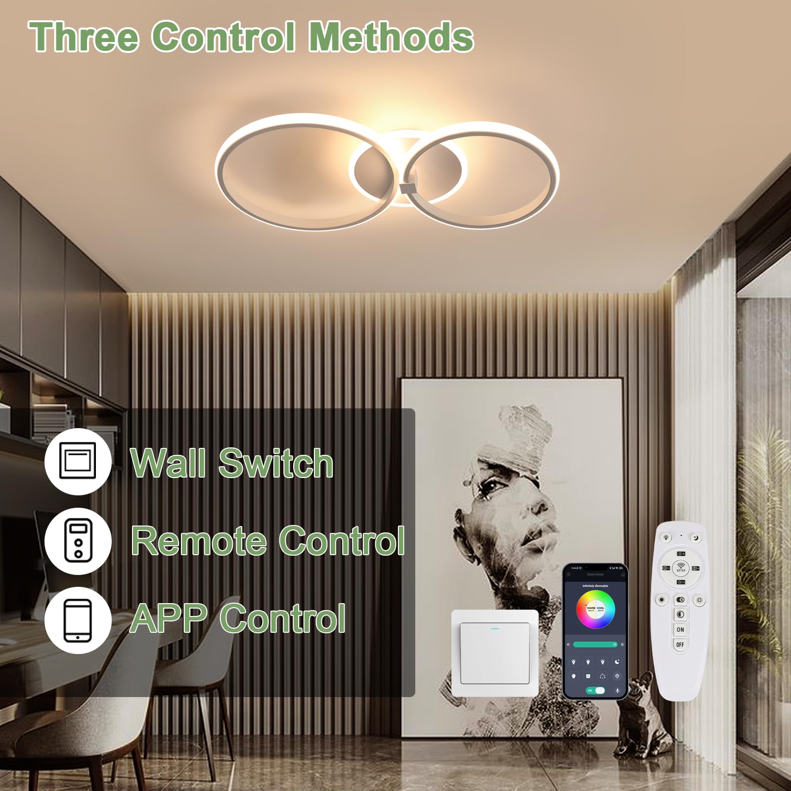 Comely Plafoniera LED Dimmerabile 42W 4700LM con Telecomando 3000K-6500K, Rotonda Bianca Lampada da Soffitto Moderna per Cucina Soggiorno Corridoio