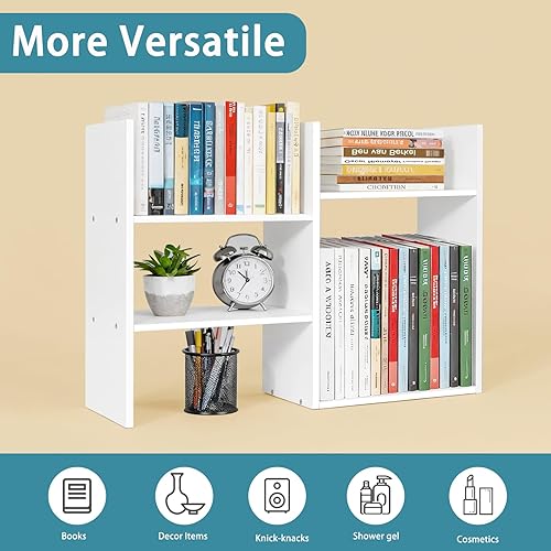 Miniatura 7 de Estantería de escritorio para escritorio, estante organizador de escritorio pequeño, estantería de mesa blanca de 3 niveles, organizador de