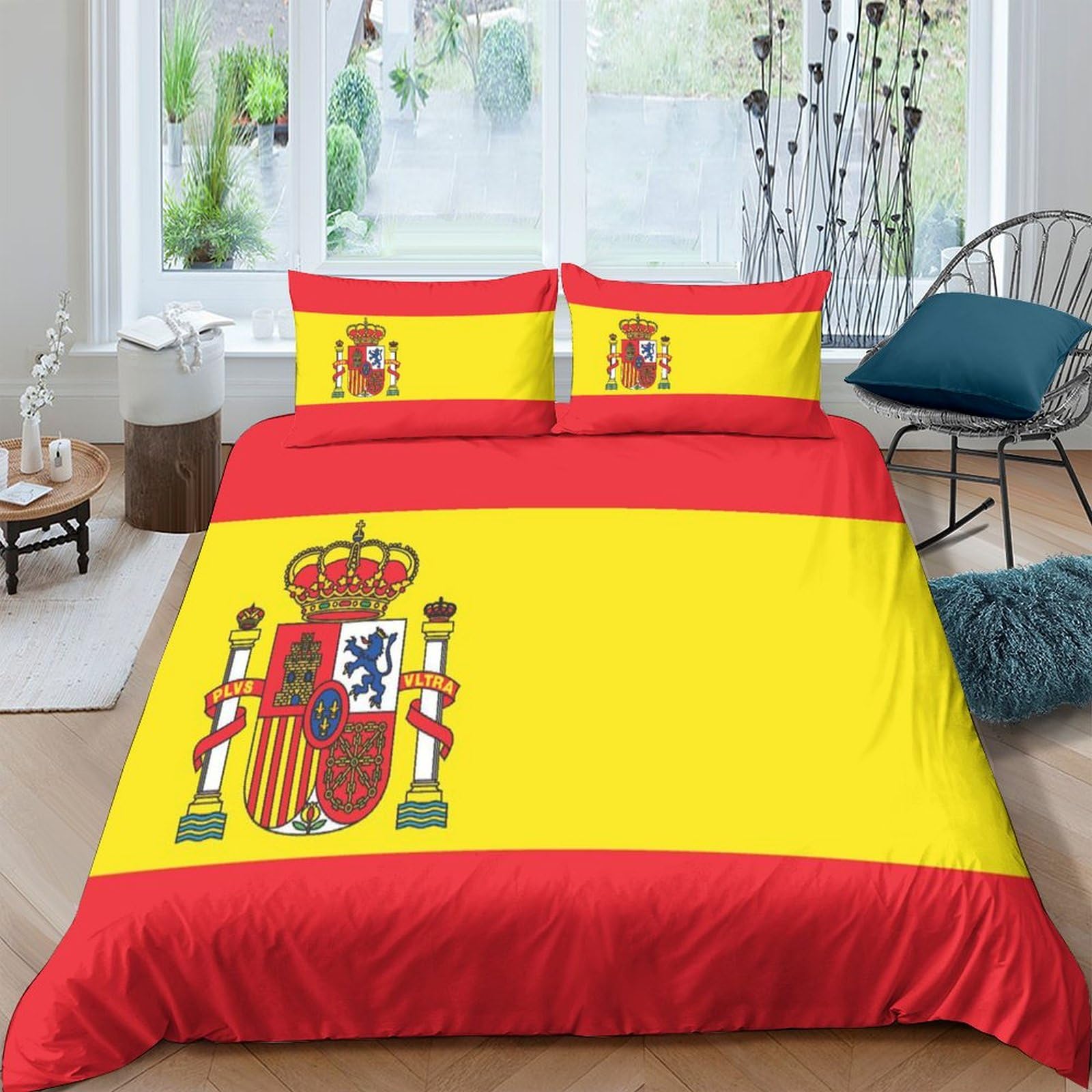 AAHARYA Flag of Spain 3D Duvet Cover Set,National Flag Bedding Set with Zipper Closure, Soft Microfiber Quilt Covers for Home Decor Double（200x200cm）