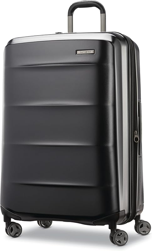 Octiv Lightweight Hardshell 28-Inch Large Checked Luggage - Durable y resistente a los impactos, ruedas giratorias Aero Trac de 360°, mango telescópico ajustable, expandible, bloqueo aprobado por la TSA - Negro