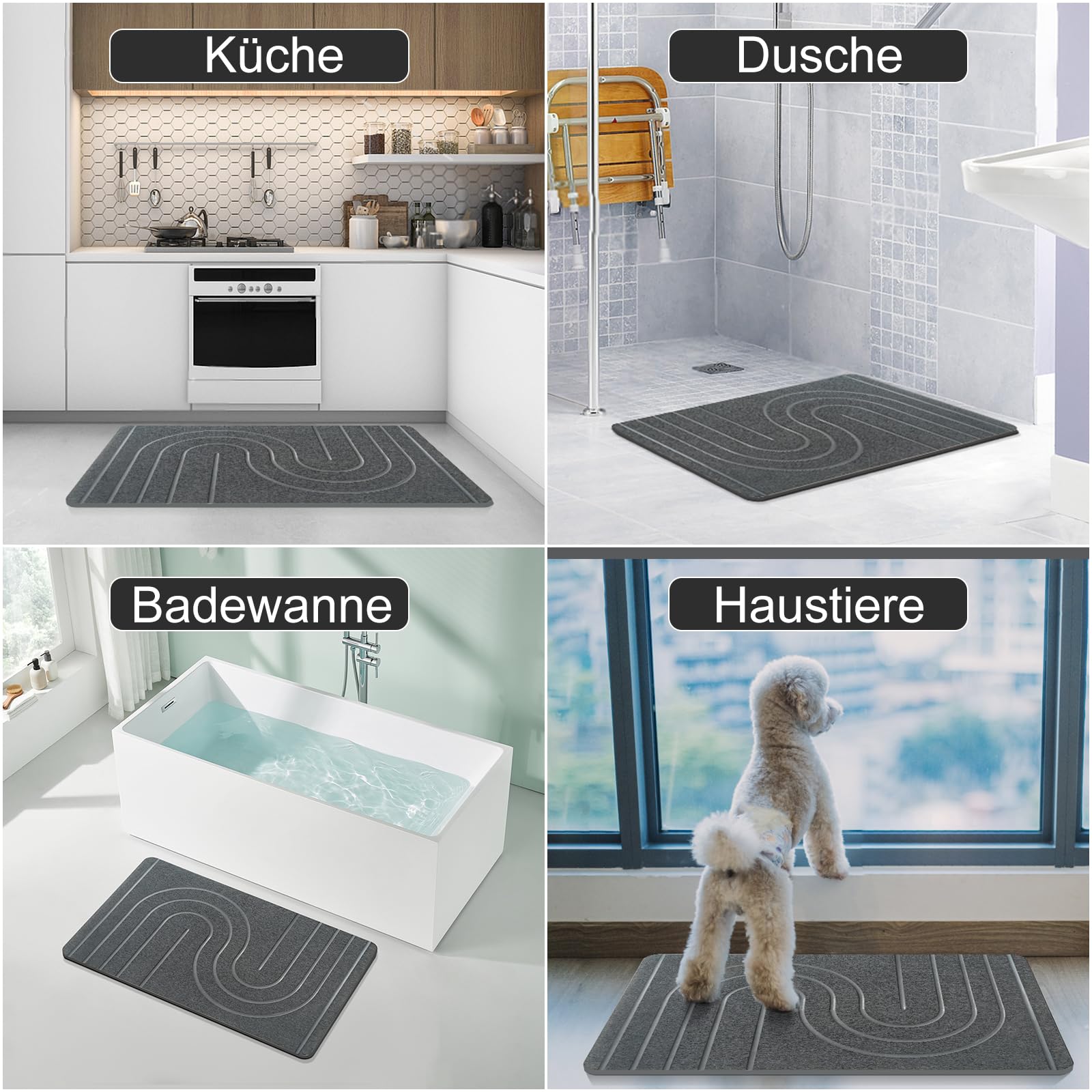 Groß Stein Badenmatte 80x50cm, 2024 Neu Kieselgur Badematte rutschfest, Duschvorleger Badvorleger Schnell Trocknend 100% Natürlich, Super Saugfähig Badezimmermatte (Grau, 80x50cm)