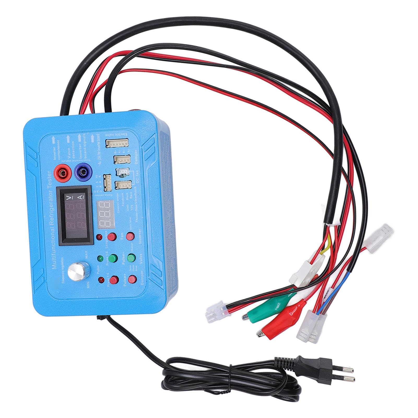 SIXRUN Refrigerador Inversor Probador, Herramienta de Detección de Frecuencia y Voltaje Ajustable para Reparación de Placa Inversora y Válvula Solenoide de Pulso, con 16 Terminales de (Enchufe de la