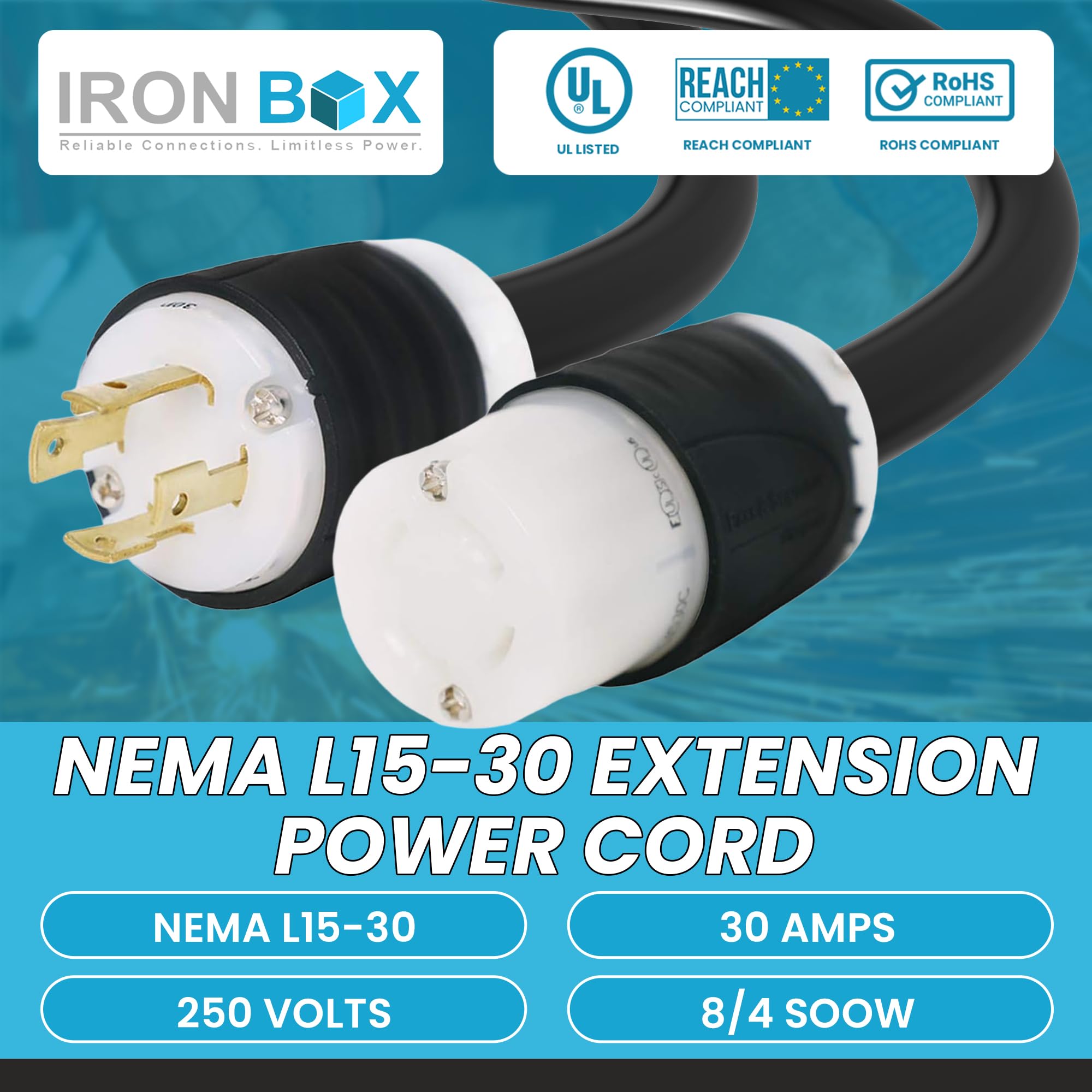 IronBox Electric - NEMA L15-30 Extension Power Cord - Rated for