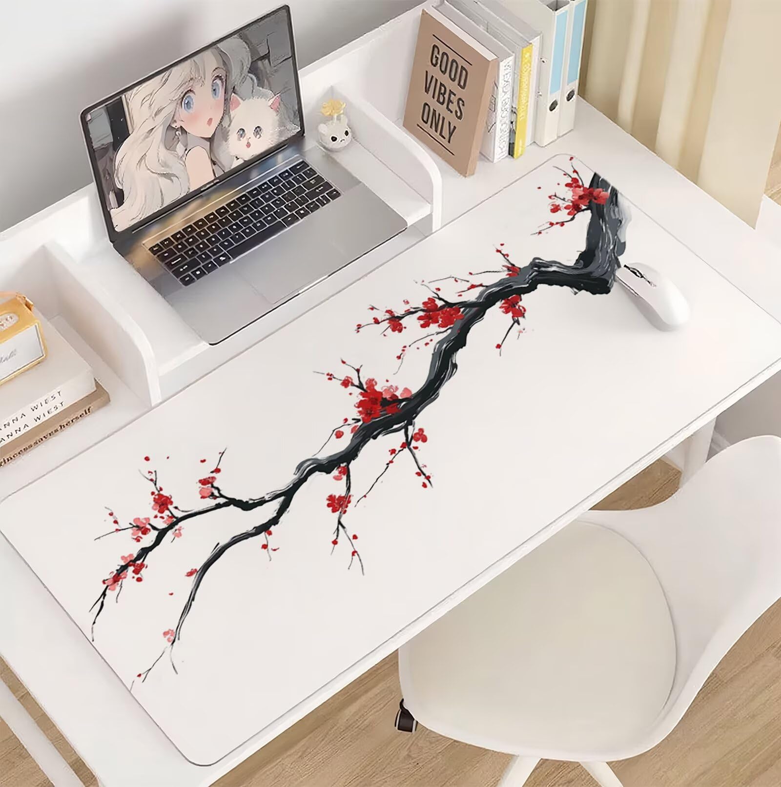 Alfombrilla Ratón Blanco Alfombrilla Ratón XXL 1600x800x3mm Sucursales Mouse Pad Protector Escritorio Desk Mat Extra Grande Superficie Lisa y Base de Goma Antideslizante para Jugadores, PC, Model980