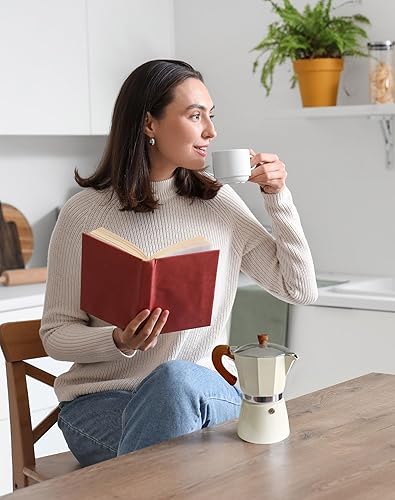 Miniatura 6 de AGOGO Milano Moka - Cafetera espresso para estufa, greca, cafetera turca con filtro de papel, 6 tazas, color crema