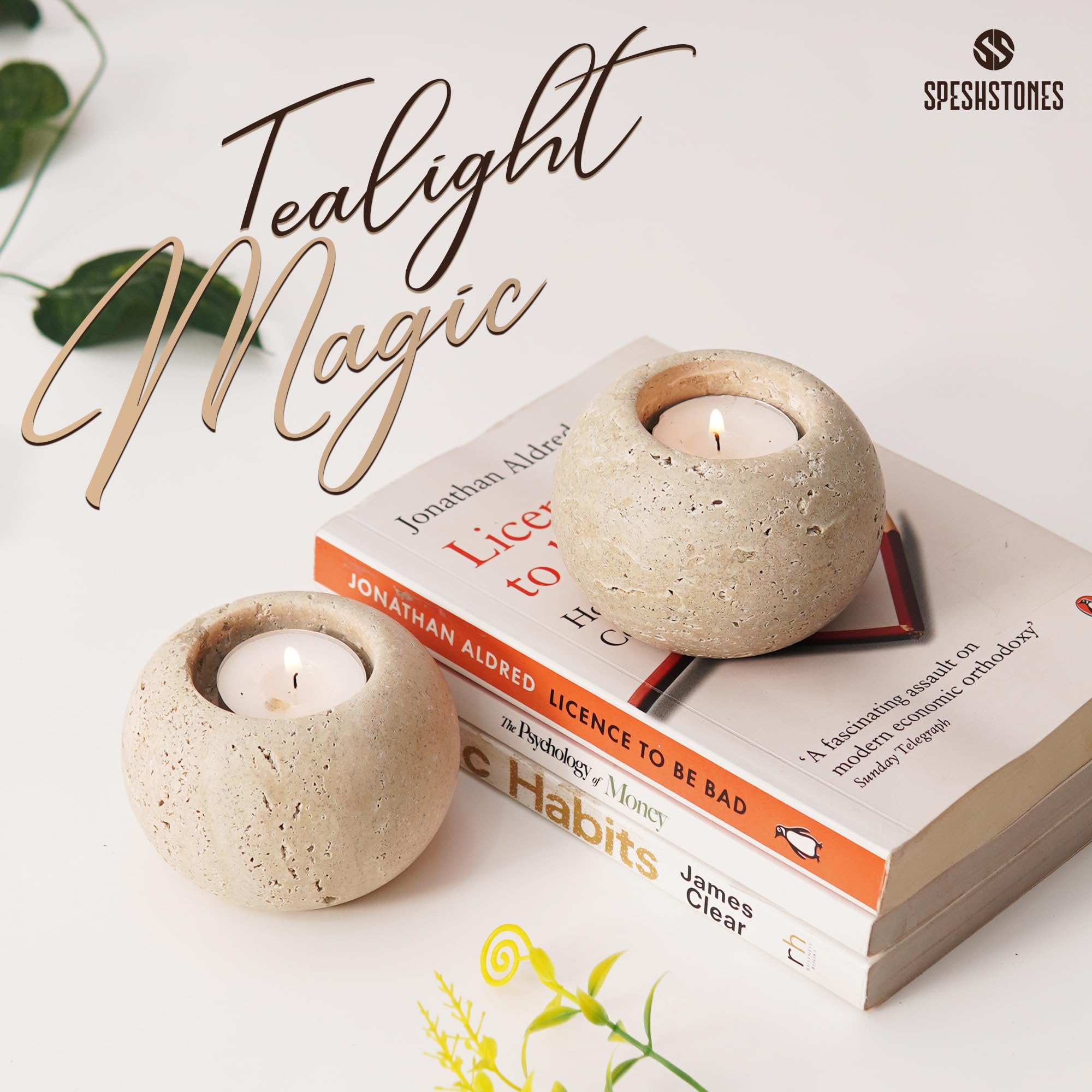 SPESHSTONES Portavelas de mármol de 8,9 cm, de travertino, para decoración de bodas y fiestas, juego de 2 velas pequeñas para centros de mesa y decoración de mesa de comedor