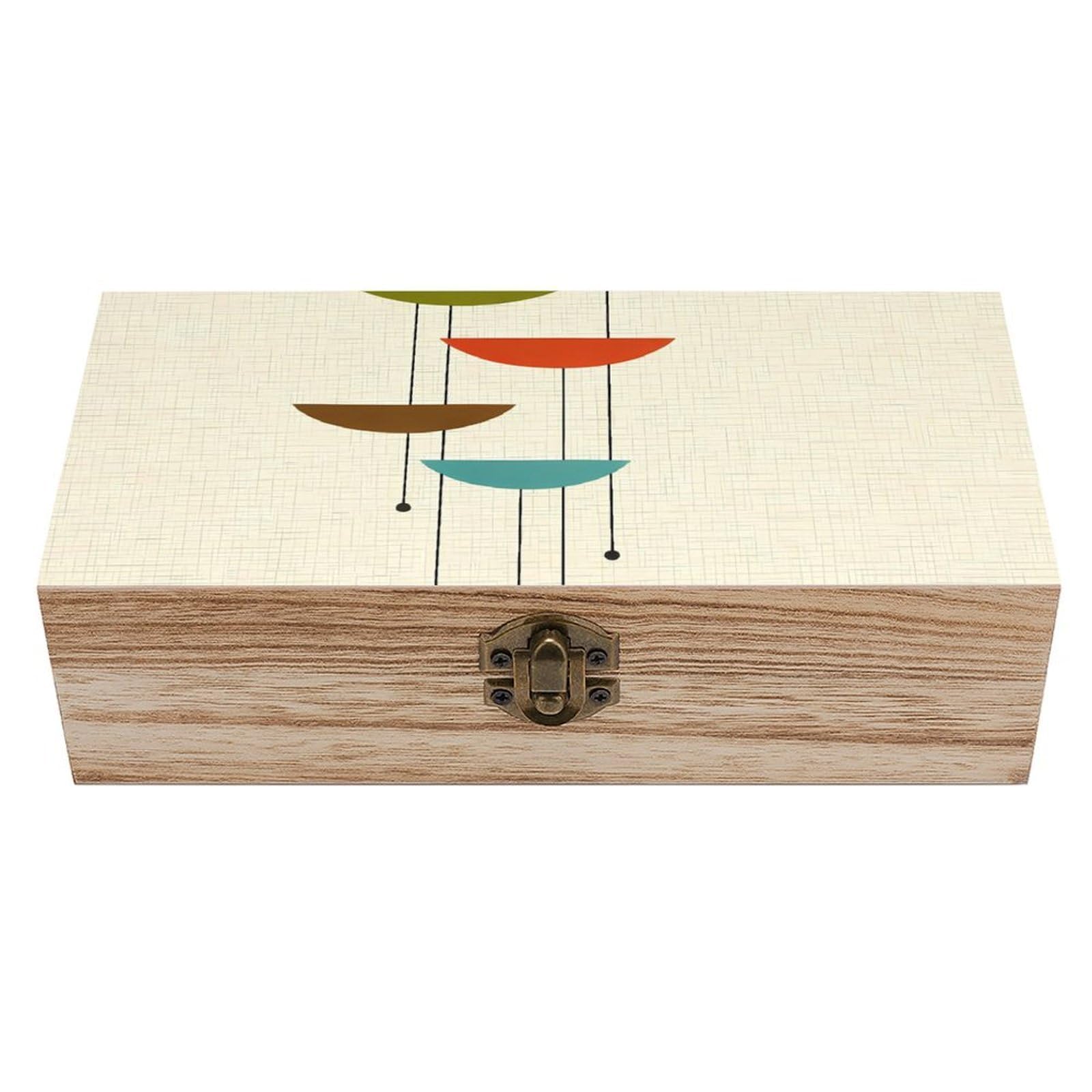 SMAZDFXX Mid Century Modern Prints Wooden Storage Box With Hinged Lid Decorative Front Clasp Keepsake Boxes