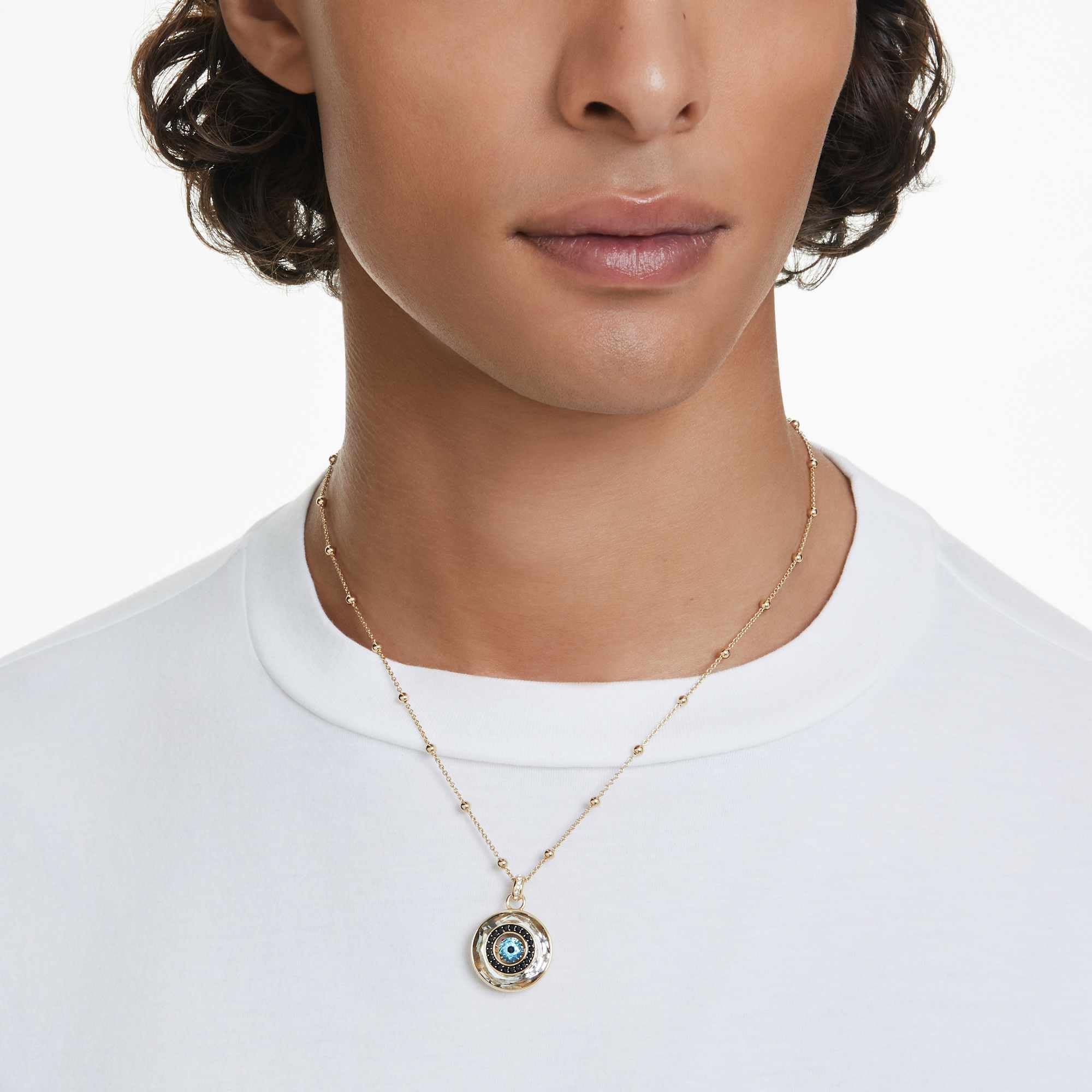 Swarovski Symbolica - Colgante chapado en oro con diseño de mal de ojo, unisex, mediano, multicolor, 42-52 cm, metal, circonita cúbica
