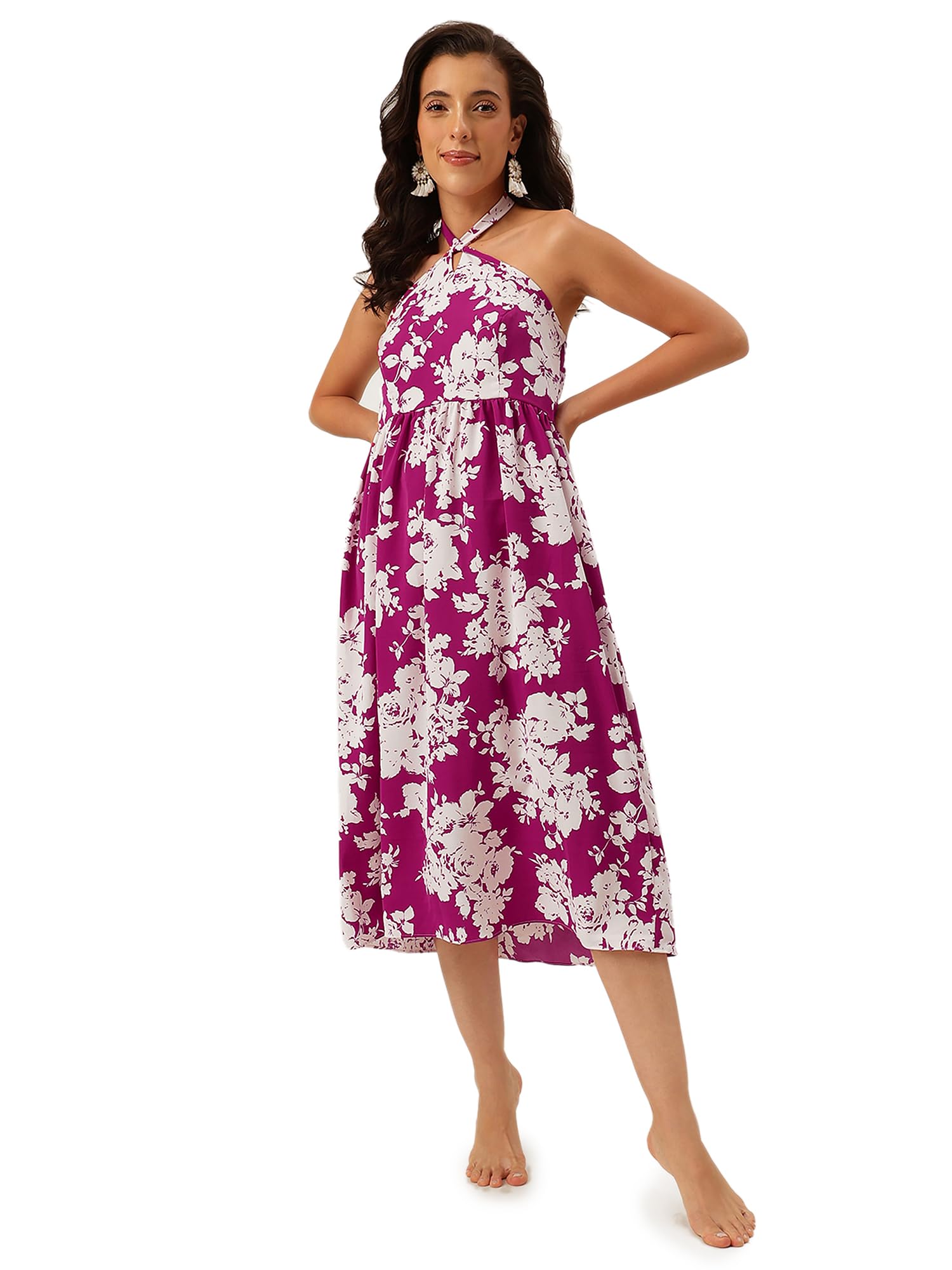 Pink Floral Printed Beach Dress-image-41