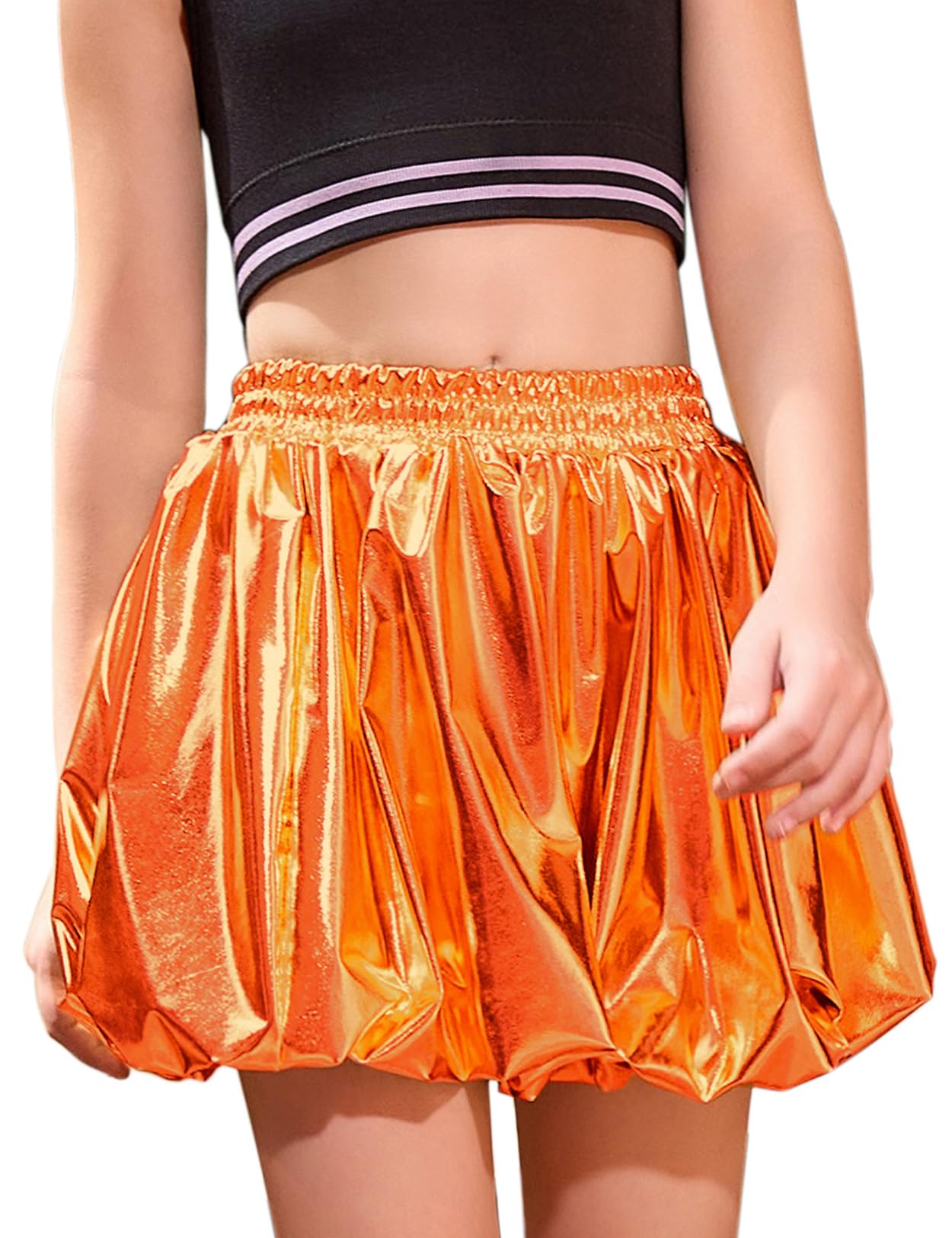 Perfashion Girls Bubble Skirt Metallic Puff Balloon Cute Mini Skorts Dance Outfits with Shorts 4-13Y