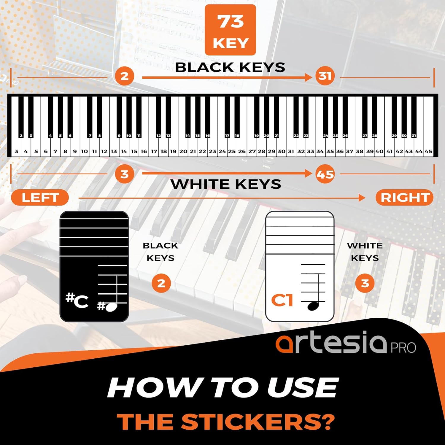 Artesia Portable 73 Key Weighted Keyboard With Full-Sized Velocity Sensitive Keys, Digital Piano Beginner Set Include AMH-10 Headphones, Dust Cover, Keyboard Stickers and Free Melodics Piano Lessons