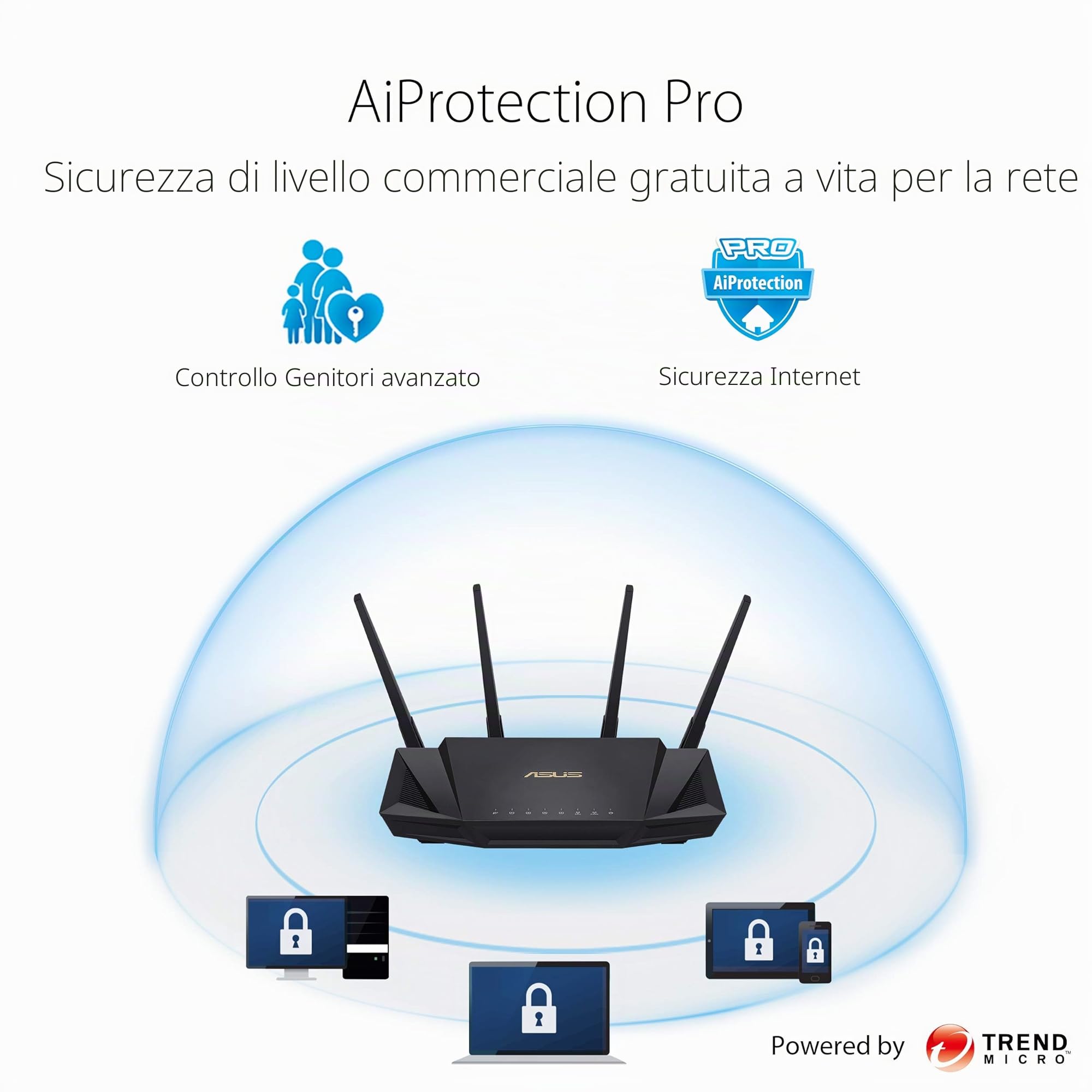 ASUS RT-AX58U Router Estendibile con Mobile Tethering, Alternativa ai Router 4G 5G, Mesh Wifi 6 AX3000 Dual-Band, Tecnologia OFDMA e MU-MIMO, Trend Micro AiProtection Pro Security, QoS Adattivo