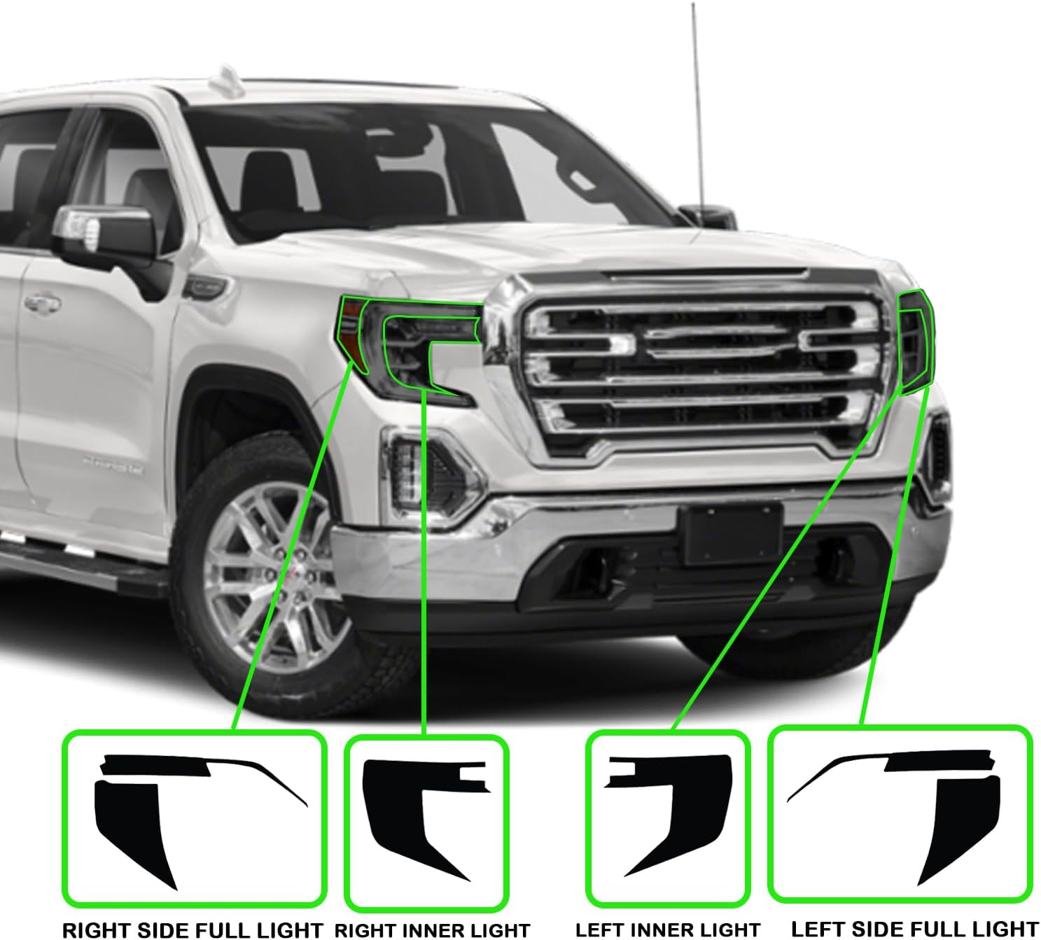 Pre-Cut Headlight Tint Kit Compatible with GMC Sierra 1500 2019-2021 | Precision Cut Stretchable PPF Vinyl Overlay Cover Wrap (Dark Smoke)