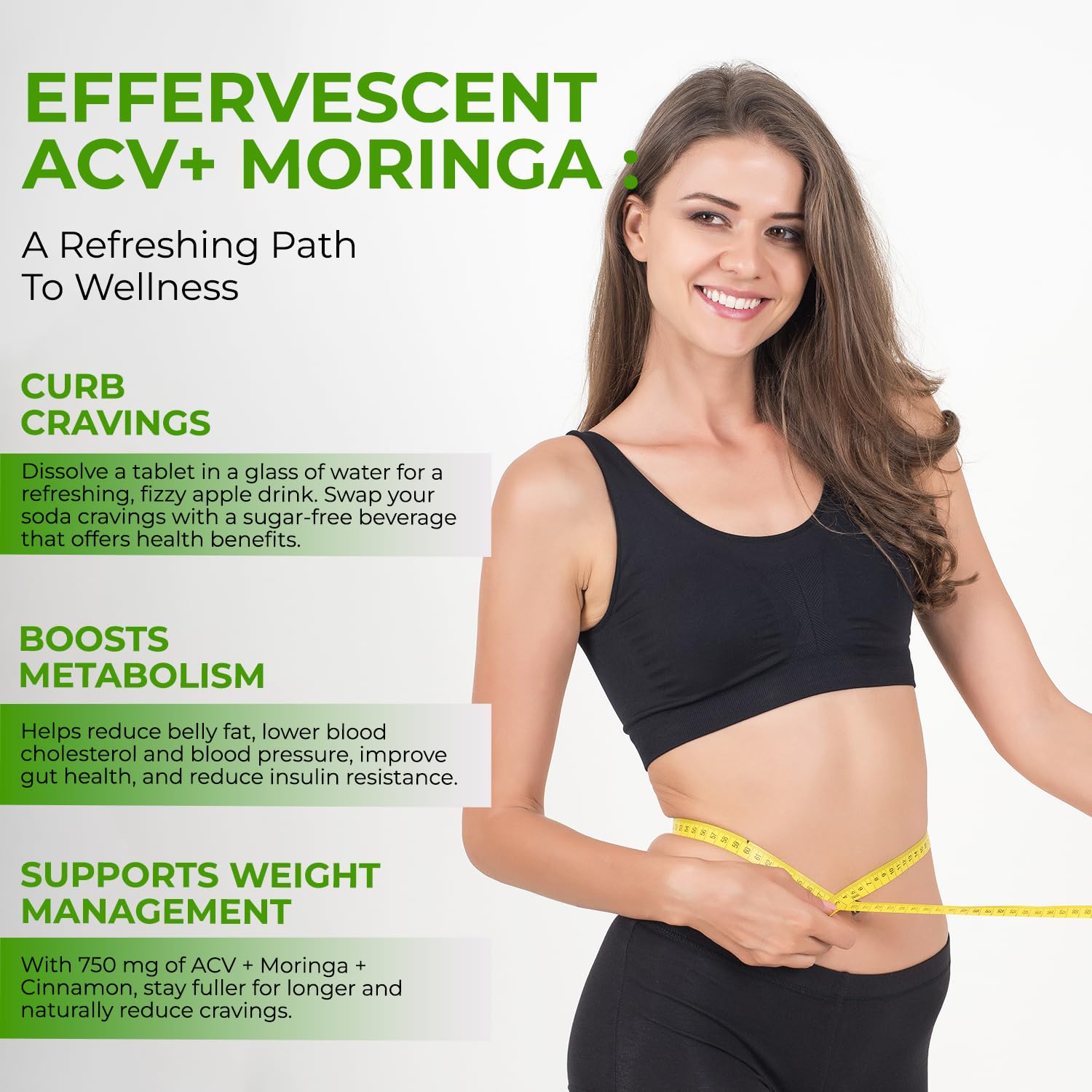 The Body Reserve ACV Moringa Effervescent Tablets – Apple Cider Vinegar, Cinnamon, Moringa, Pomegranate | Supports Metabolism, Cravings, Digestion & Immunity | Green Apple Flavor | Pack of 4 (60 Tablets) — Amazon image 6