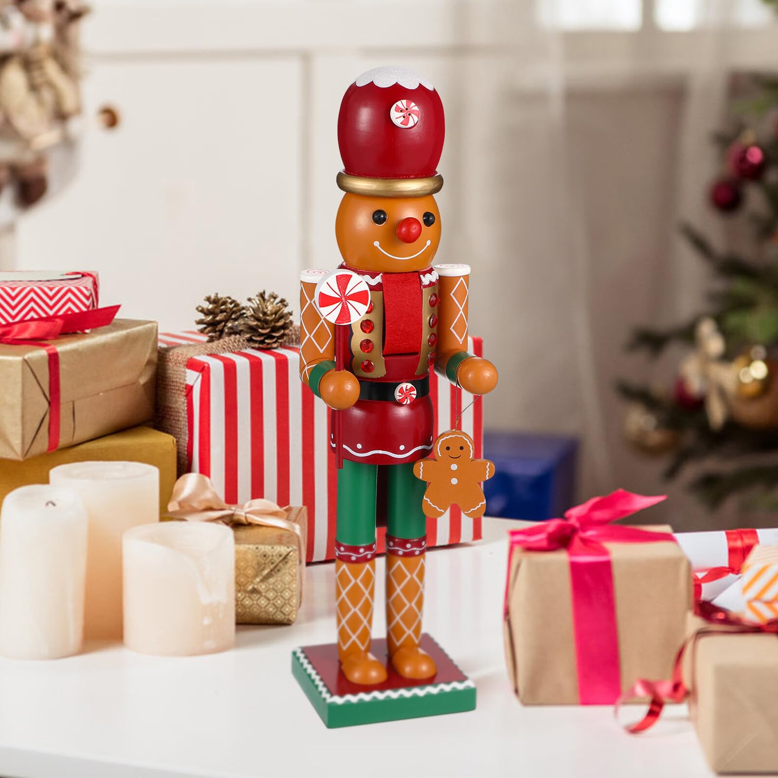 Toyvian Holz Weihnachts Nussknacker Figur 35cm Lebkuchenmann Ornament für Weihnachtsdekor Umweltfreundliche Weihnachtsdeko für Festliche Home Partygestaltung