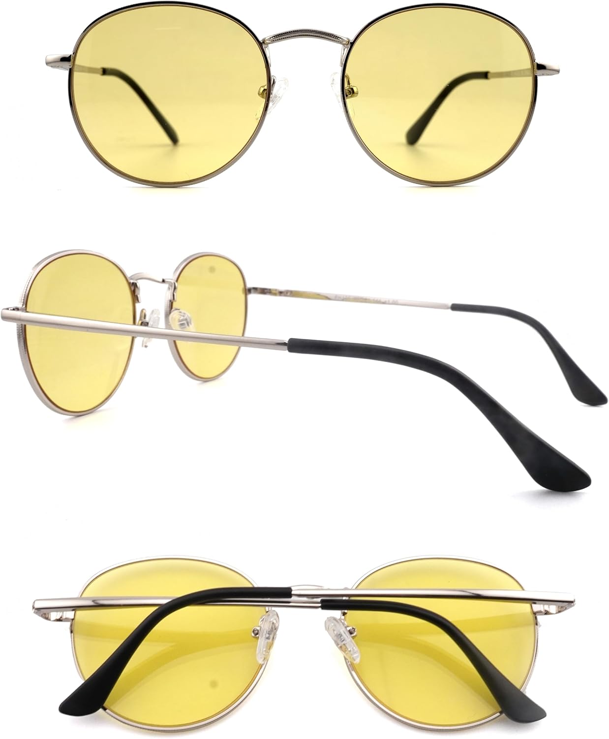 Full Reader Sunglasses Women Men, Mens Womens Reading Sun Glasses Metal Round Clear Pink Yellow Lens NON BIFOCAL Silver Frame Night Yellow Lenses, 2.50 - Image 5