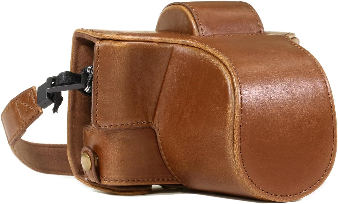 MegaGear MG1347 Ever Ready Leather Camera Case met Draagriem en Batterijtoegang, voor Olympus Om-D E-M10 Mark III (14-42 mm), Lichtbruin
