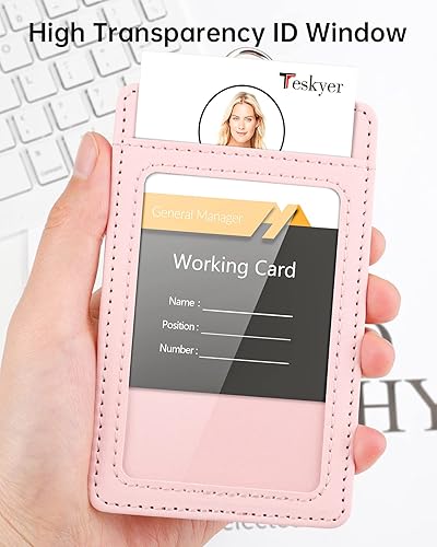 Miniatura 109 de Teskyer - Soporte para tarjetas de identificación con cordón, soporte de cuero para tarjetas de identificación, portatarjetas con cordón, vertical