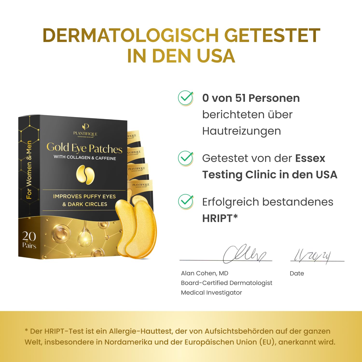 PLANTIFIQUE 20 Paar Augenpads Gegen Augenringe und Tränensäcke & Vitamin C Serum Gesicht Korean Skin Care Anti Aging Gua Sha Massage Face Serum, 30 ml