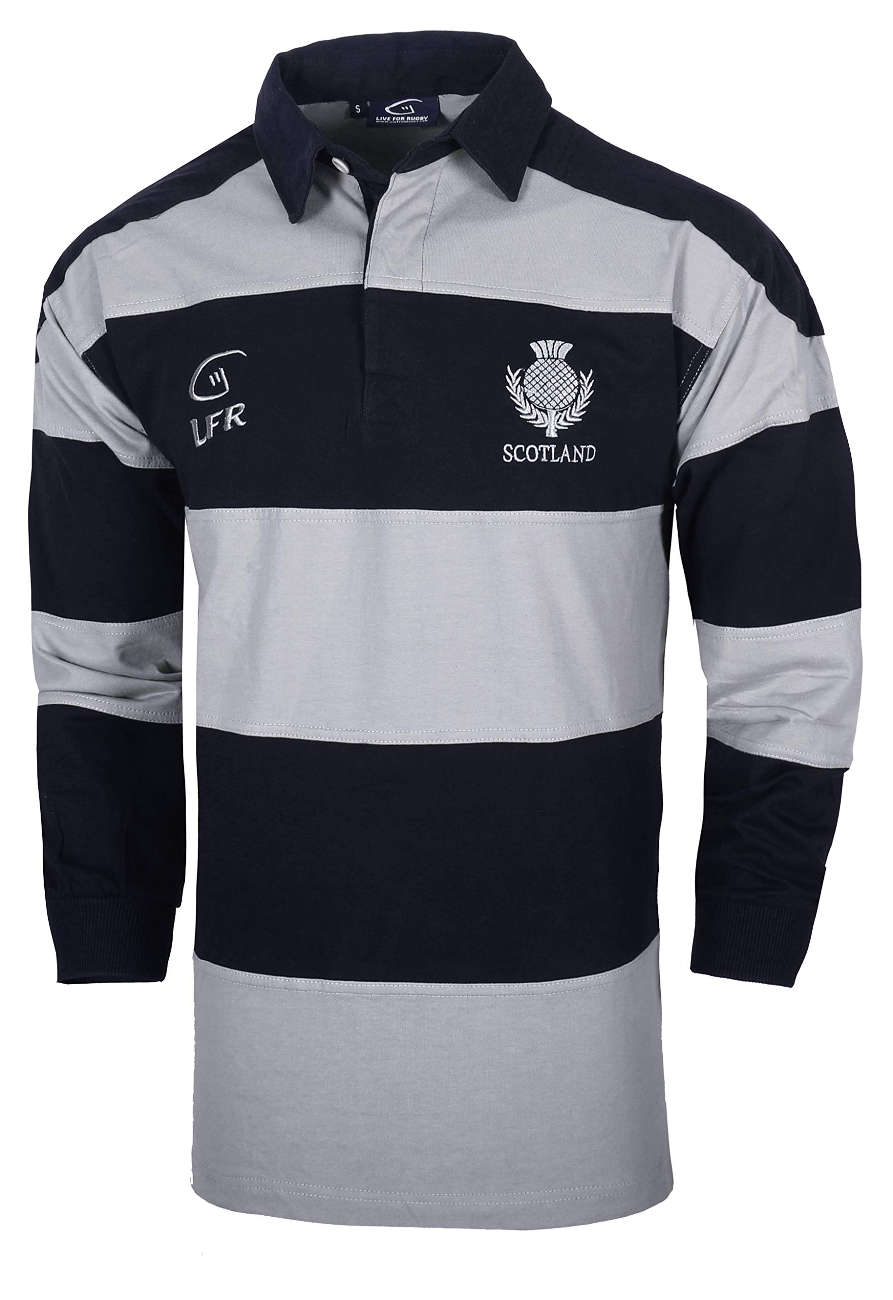 LIVE FOR RUGBYScotland Crest Long Sleeved Striped Rugby Polo Shirt