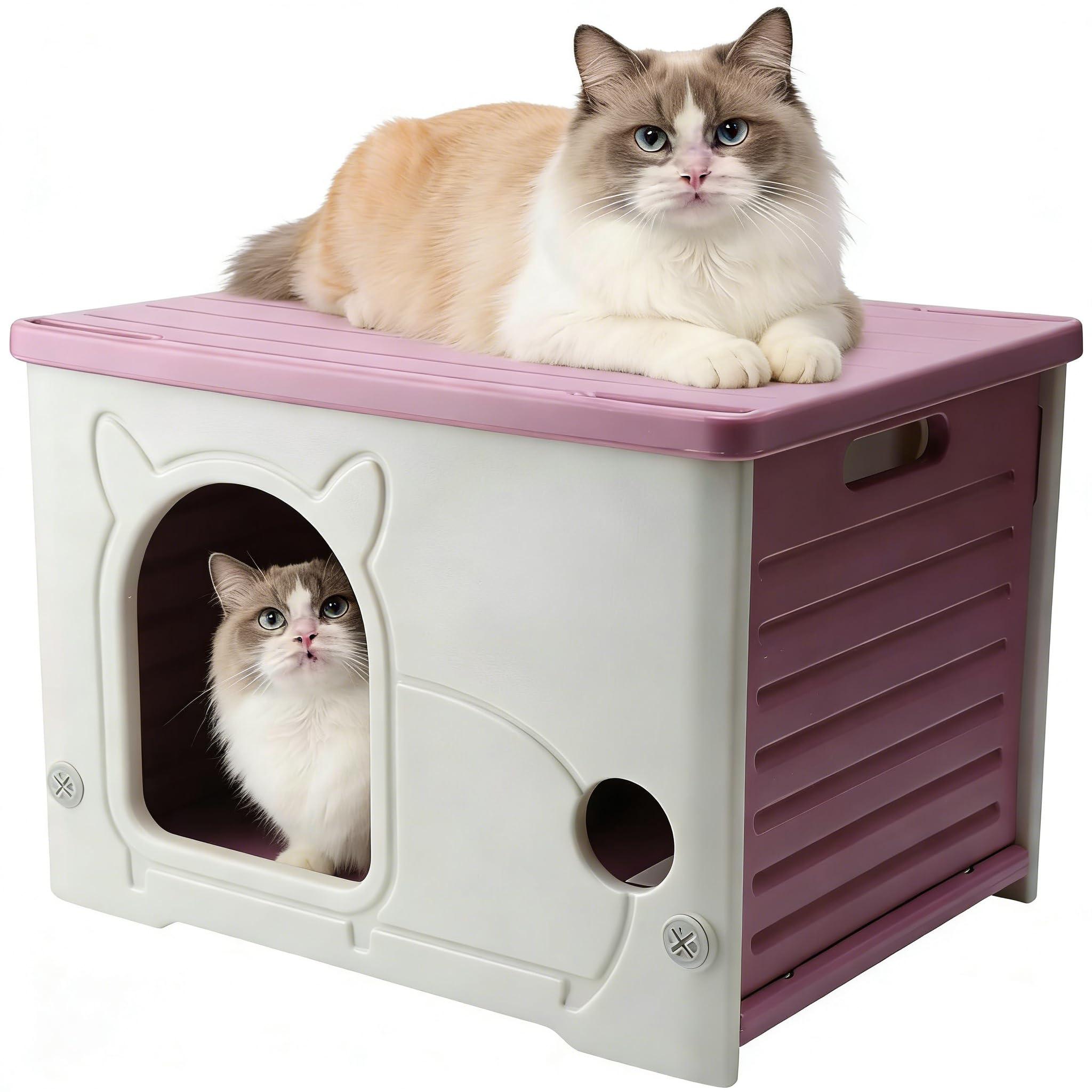 Outdoor Cat House, Waterproof Cat Kennel House Clawsable Cat Shelter for Outdoor Indoor, Plastic Foldable Pet Hide House for Rabbit Cats Dogs Guinea Pig