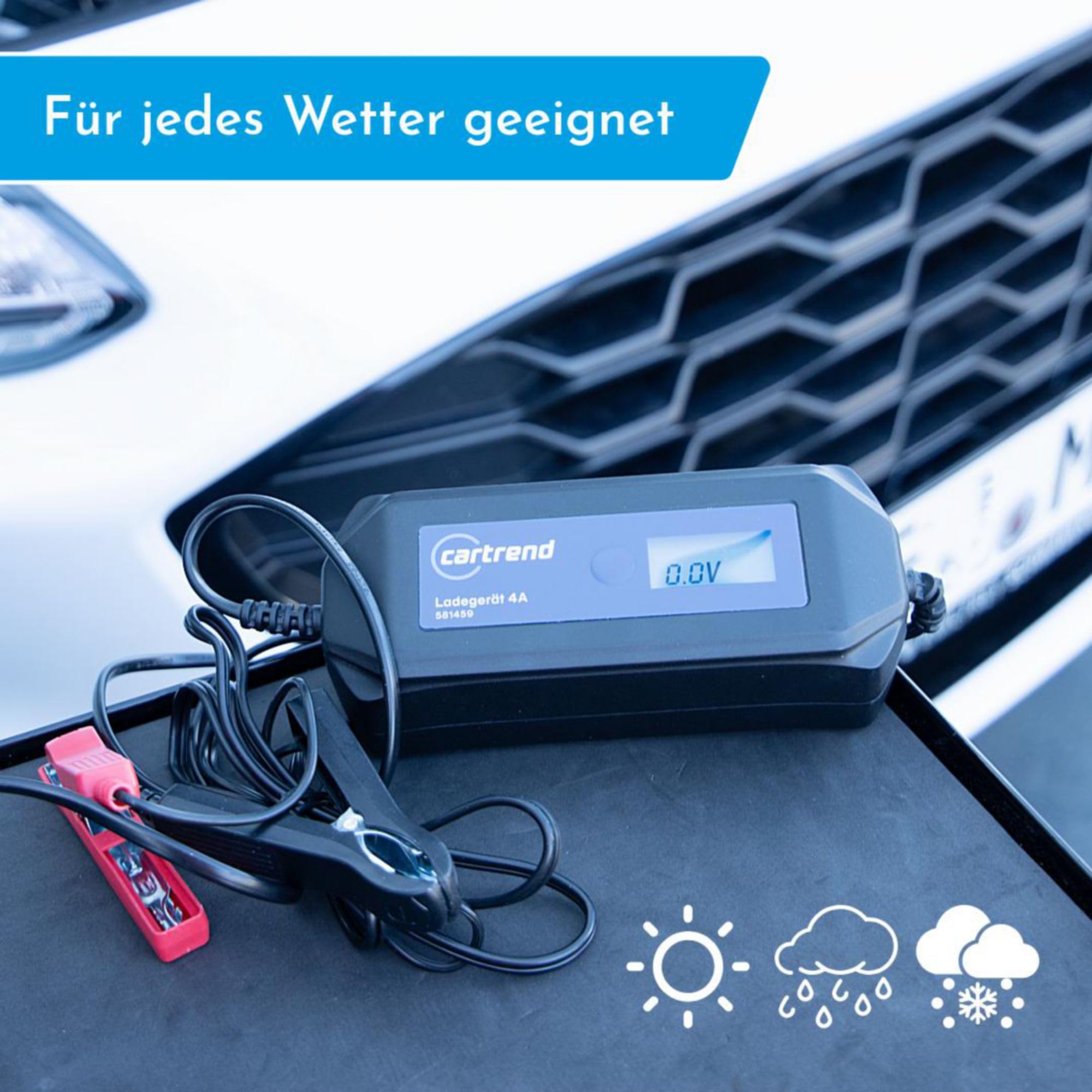 cartrend Mikroprozessor Batterieladegerät DP 4.1, 4A, automatische Diagnose- und Ladefunktion, Autostart nach Netzausfall, LCD-Anzeige, schutzisolierte Polklemmen, für Auto, Motorrad, Boote, Traktoren