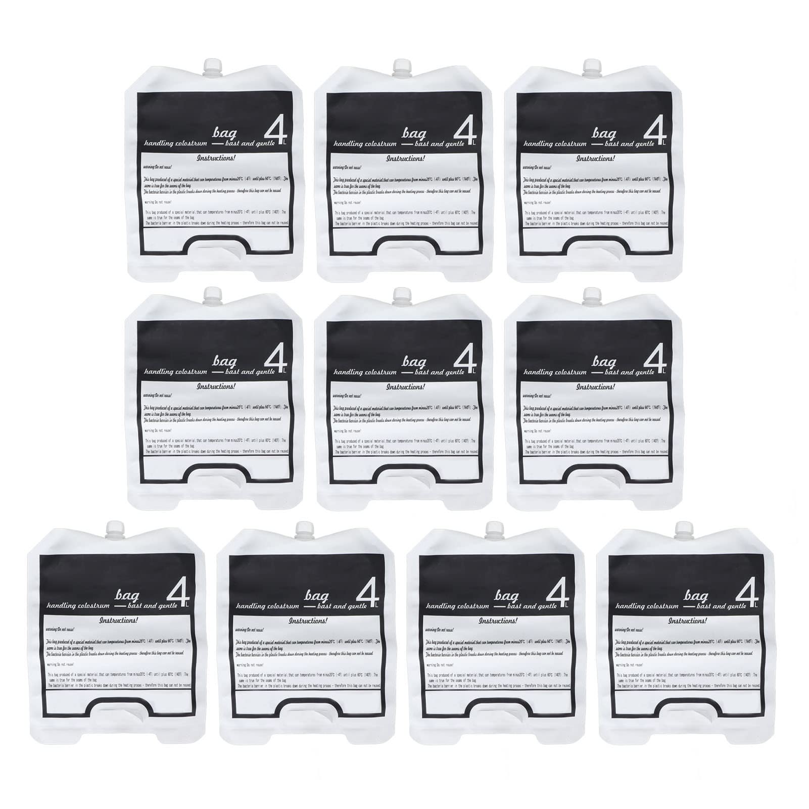 Lot de 10 sacs de collecte de colostrum, 4 L, interface en spirale, sac d'emballage professionnel de colostrum de veau, sac d'emballage de lait de mouton, collecteur de lait maternel pour fournitures
