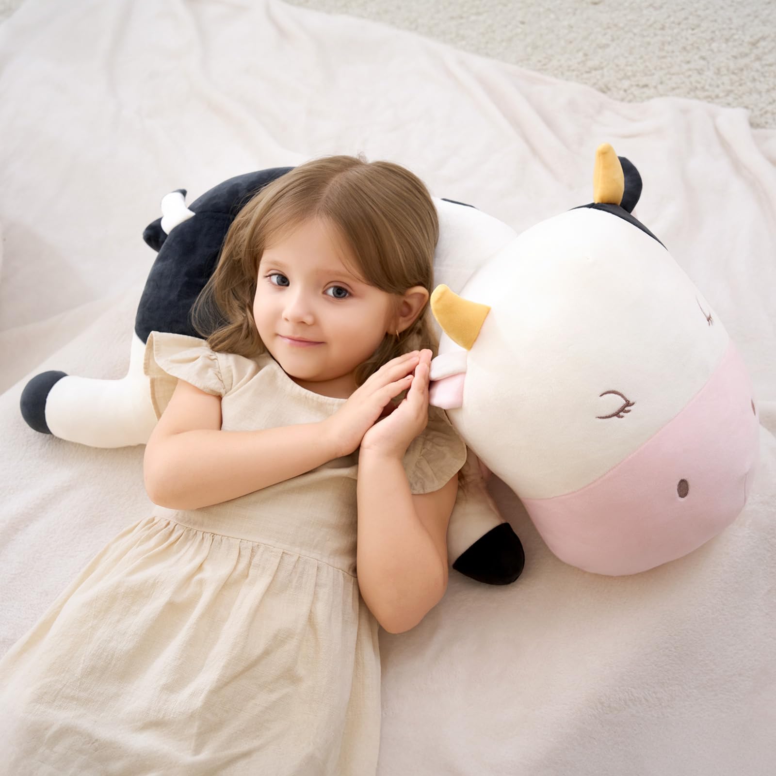GAGAKU - Peluche di mucca da latte pesante, peluche di mucca da latte pesante per l'ansia, dolce peluche cuscino giocattolo regalo per bambini e adulti 66 cm