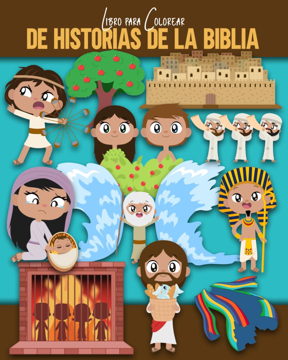 Libro para Colorear de Historias de la Biblia: Eventos y Personajes del Antiguo y Nuevo Testamento, incluyendo: Adán y Eva, El Arca de Noé, Moisés, ... y Resurrección de Jesús, ¡y mucho más!