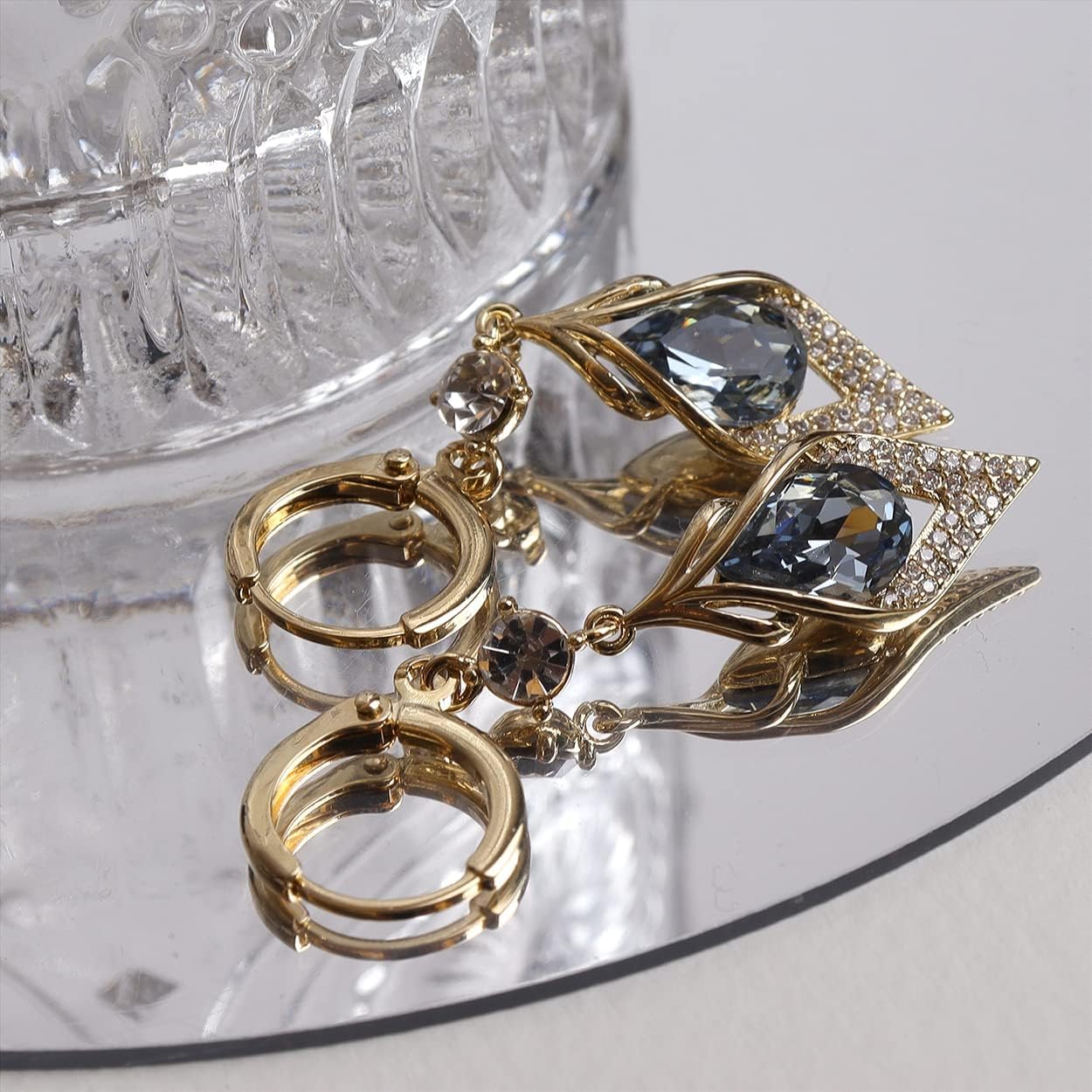 Sonateomber Gold Silver Small Hoop Dangle Earrings for Women, Trendy Dainty Rhinestone CZ Dangling Prom Wedding Leaf Flower Snowflake Butterfly Starfish Fashion Jewelry Gift - Image 6