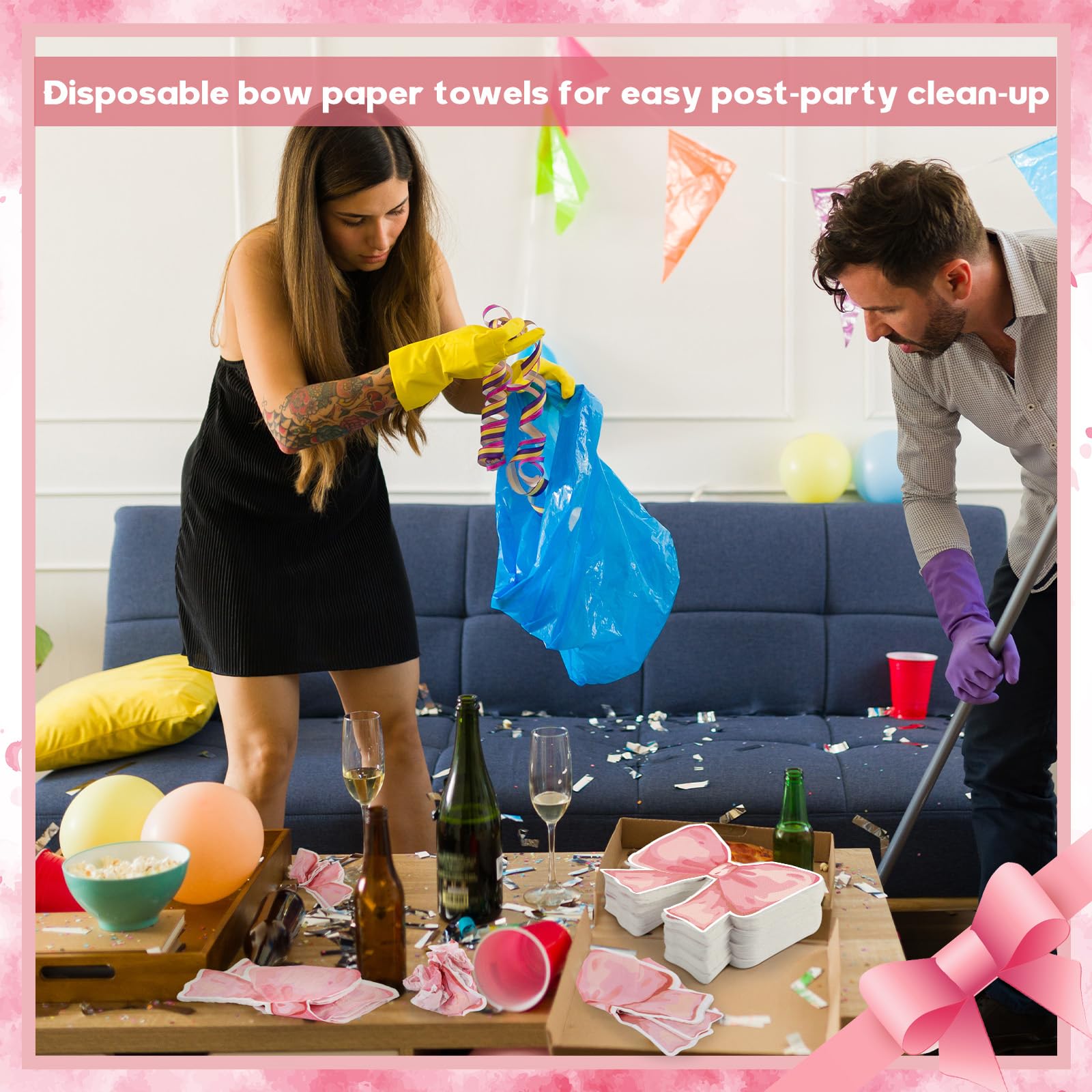 100 servilletas de papel con lazo rosa, servilletas de almuerzo con forma de lazo, servilletas de lazo rosa para suministros de fiesta, decoración de despedida de soltera, compromiso, baby