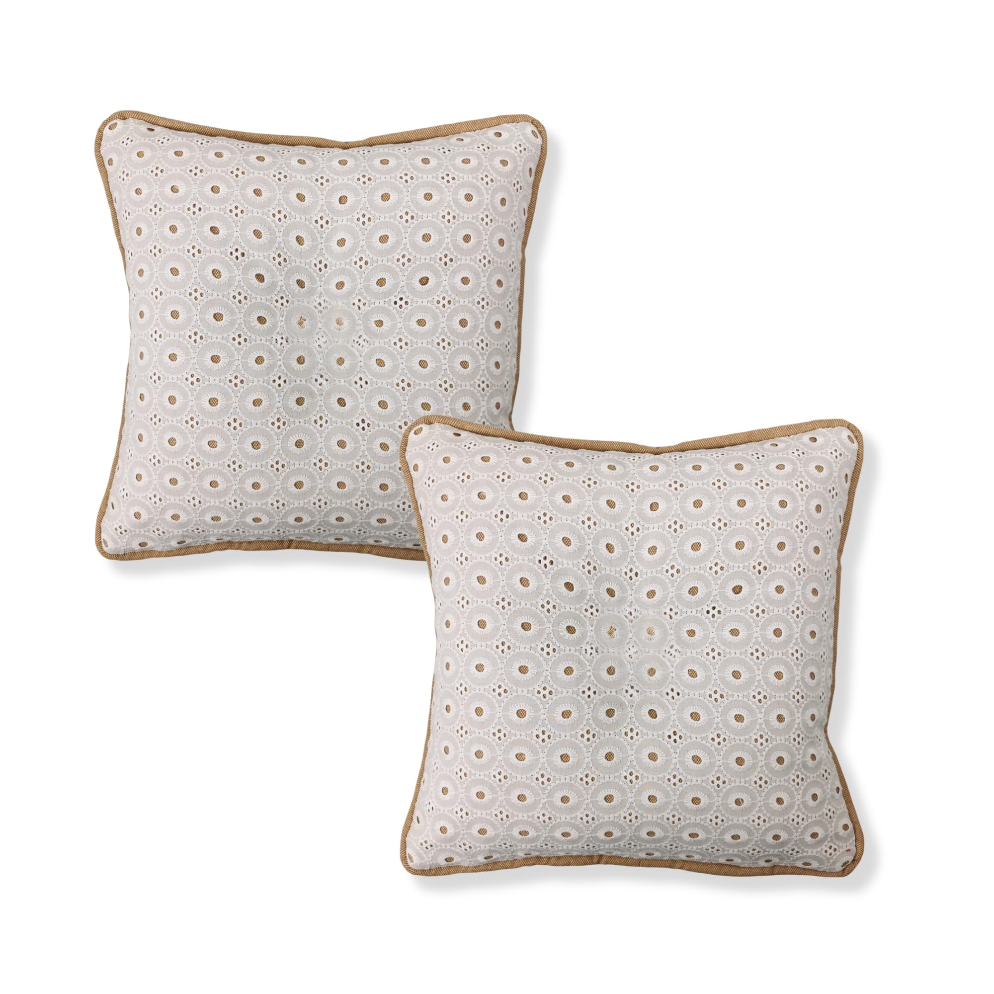 TAPIDECOR | Pack 2 Fundas + 2 Rellenos Cojín | Modelo Liberty Camel | Decoración Hogar | Cojin para Cama, Sofa, Salon | Diseño Moderno y Elegante | Doble Tejido | Bambula y Bordado | Cordón| 30x30cm