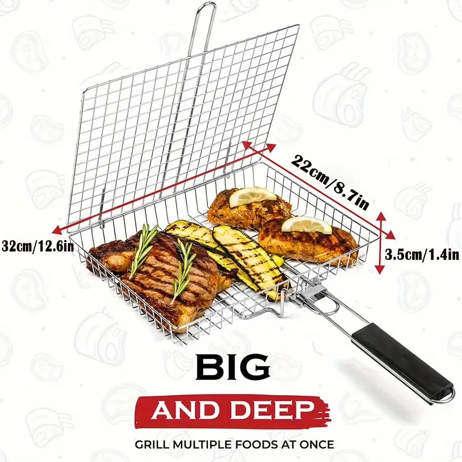 NCONCO Grill Basket for BBQ Grill Basket, Fish Roaster with Handle, Fish Grill Basket - Image 2