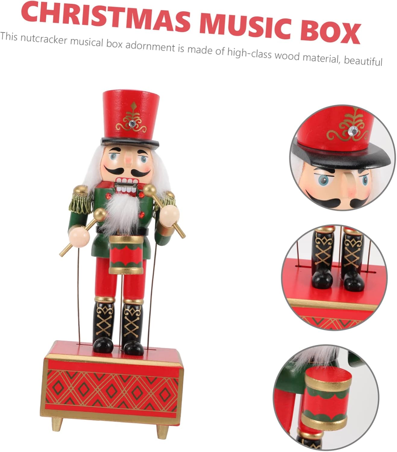 Xmas Nutcracker Music Box Hand-Painted Musical Decor for Christmas and Year Unique Nutcracker Design Holiday Festival Favor