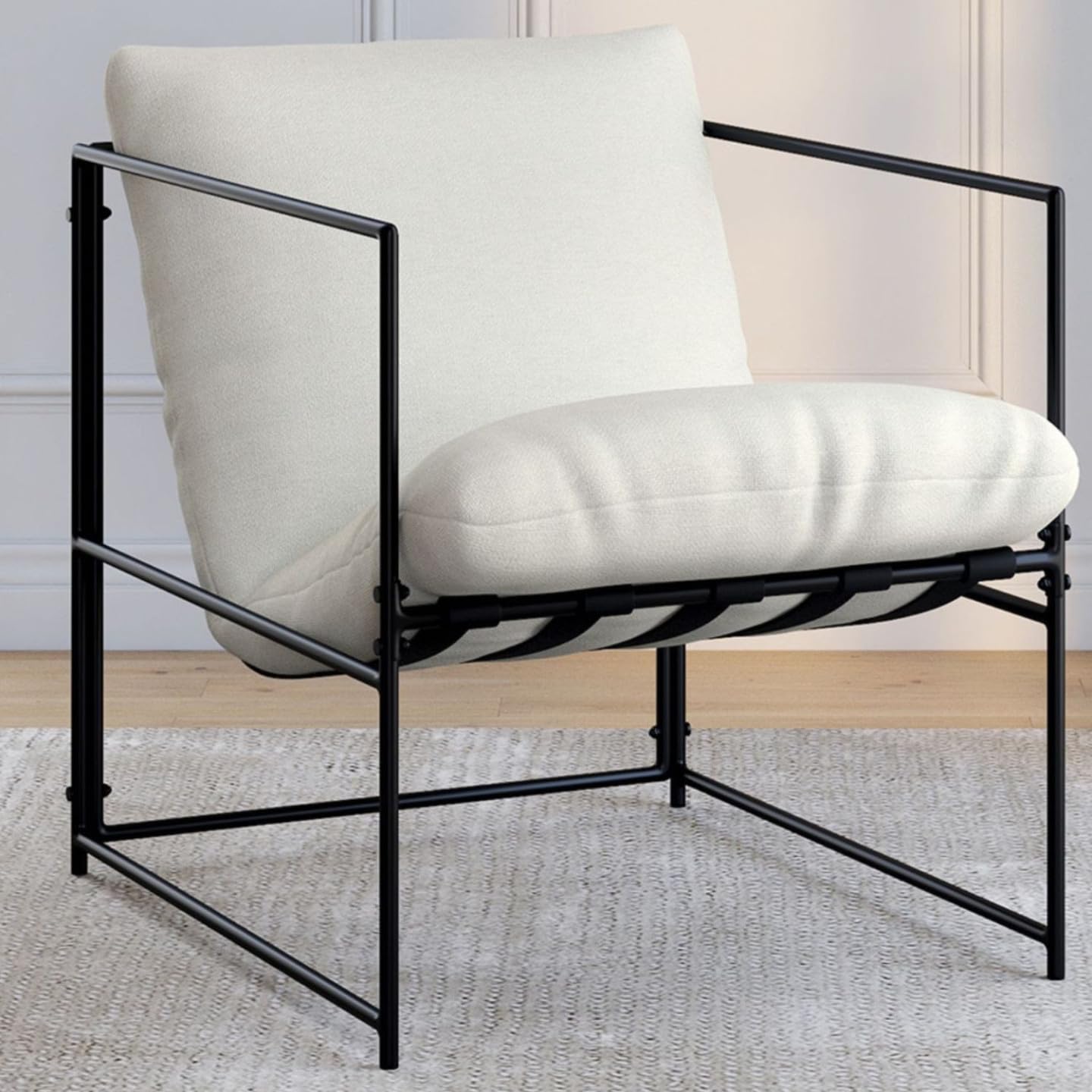 IDMarket - Sillón tapizado ULYSSE estructura de metal y cojín blanco