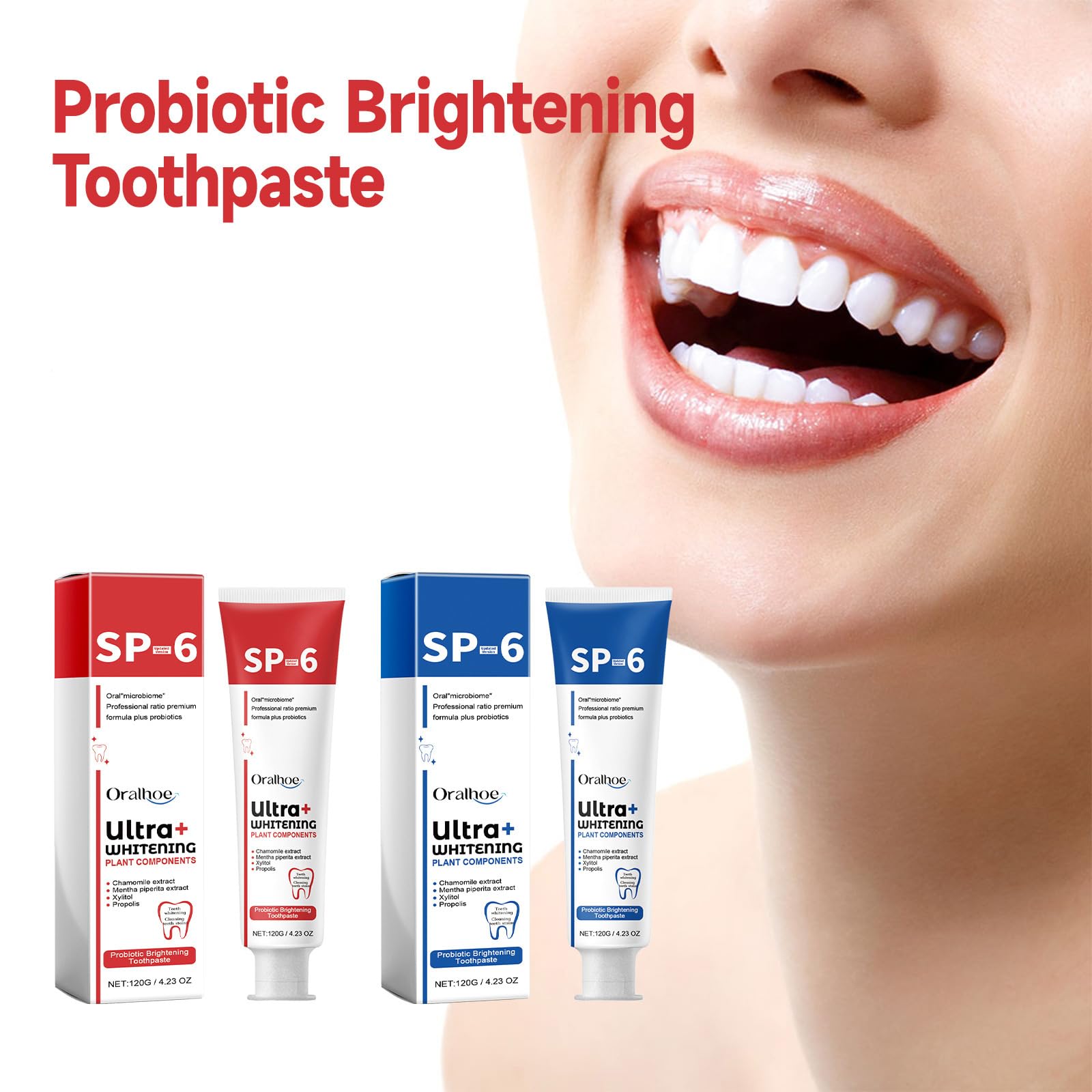 Sp-6 Probiotic Toothpaste, Deep Cleaning Care Sp-6 Ultra Whitening Oralhoe Toothpaste. (1 Pcs Red Style)