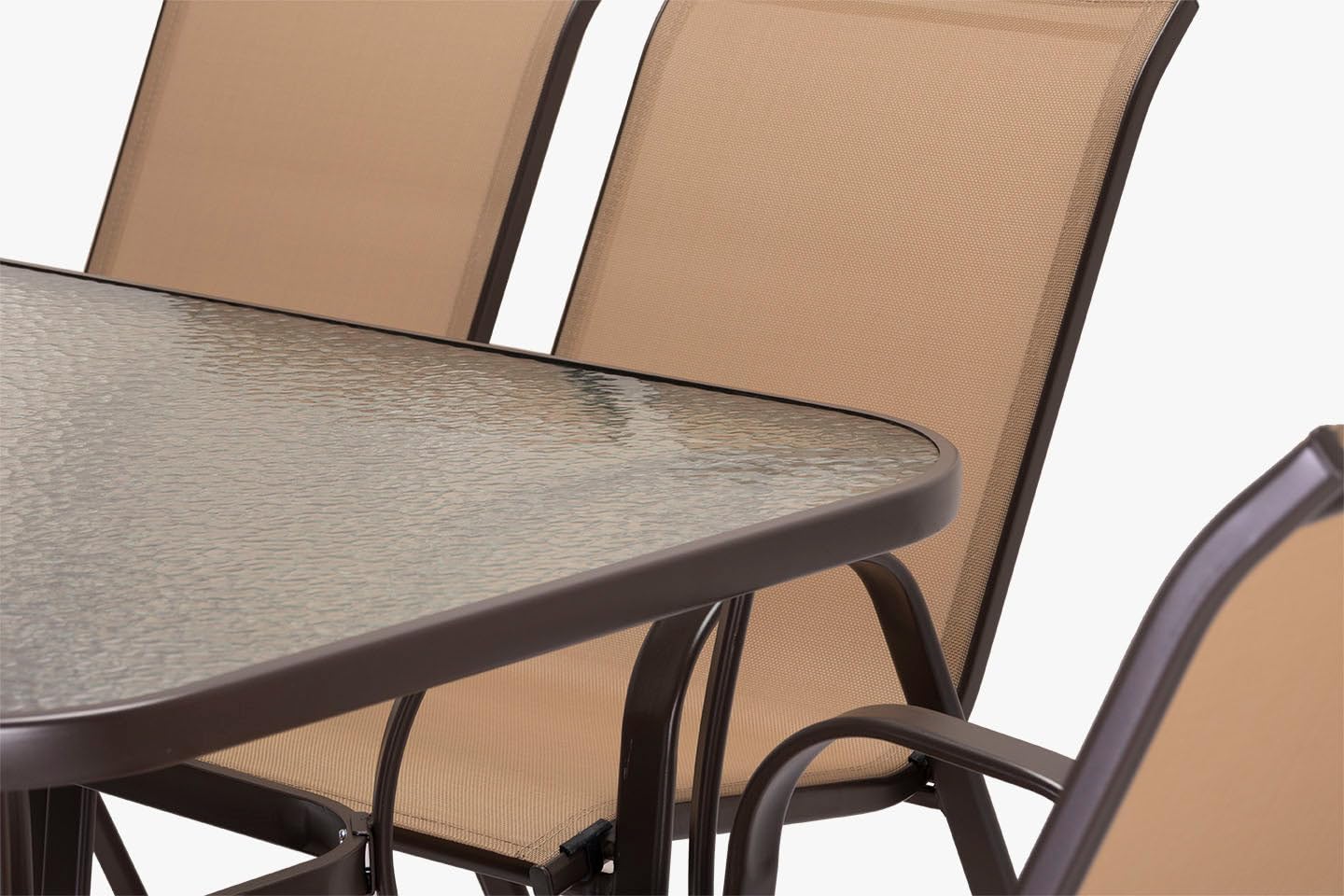 S & S Saldos y Stocks Mesa de Cristal Templado HC + 6 Sillas. Muebles de Jardin y Terraza, Marron